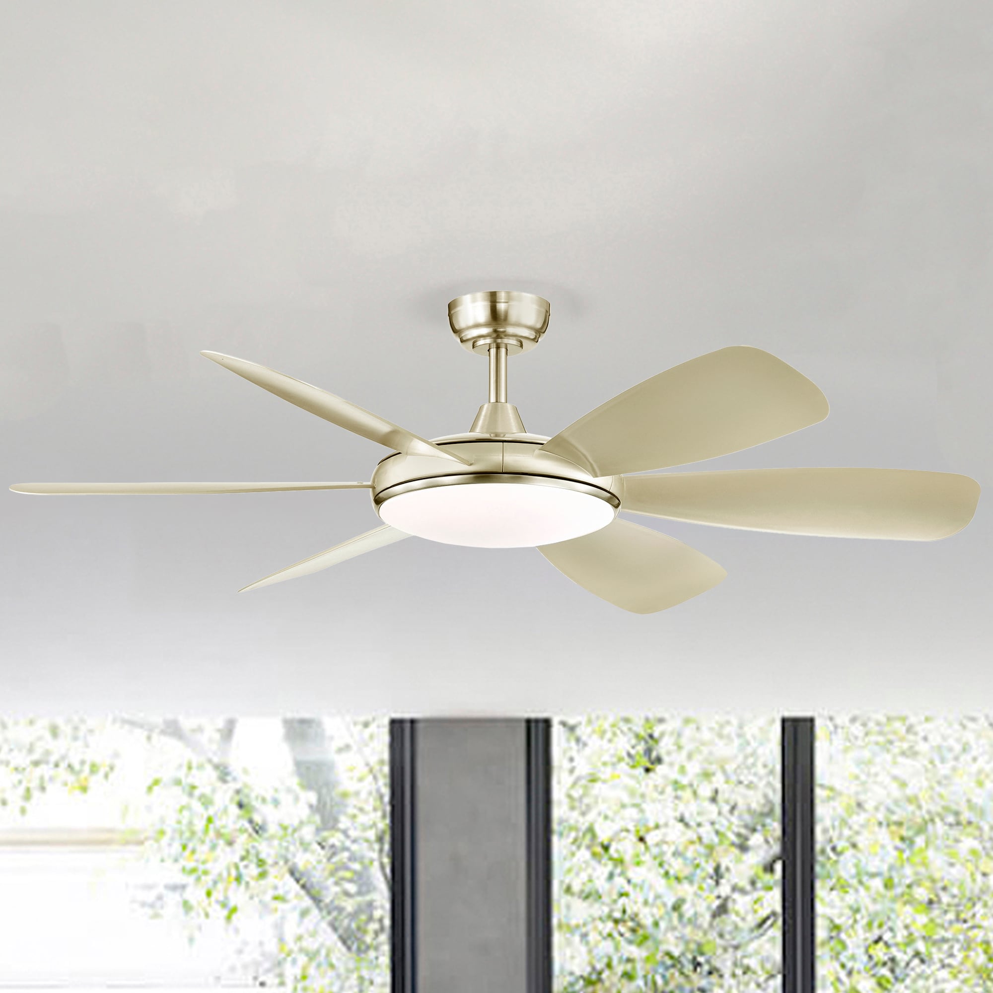 Edvivi FFG7611BN Sullivan 52-in Integrated LED Brushed Nickel with Brushed Nickel Blades Ceiling Fan With Light - Remote Included ( 6 -Blade )