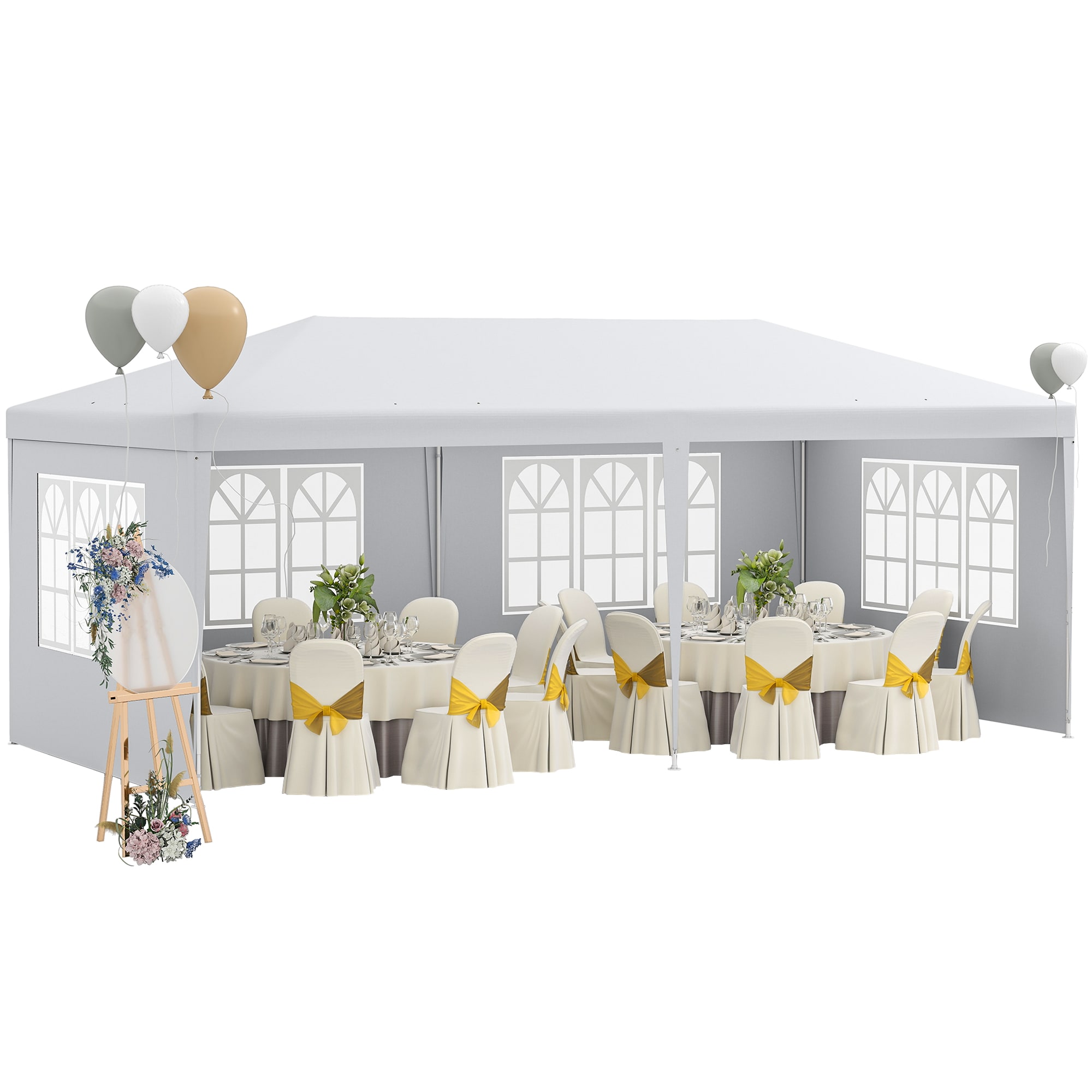 Outsunny 84C-434V00WT 10' x 20' Party Tent Outdoor Gazebo Canopy with 4 Removable Sidewalls Church Style Windows Shade Shelter for Events BBQs White