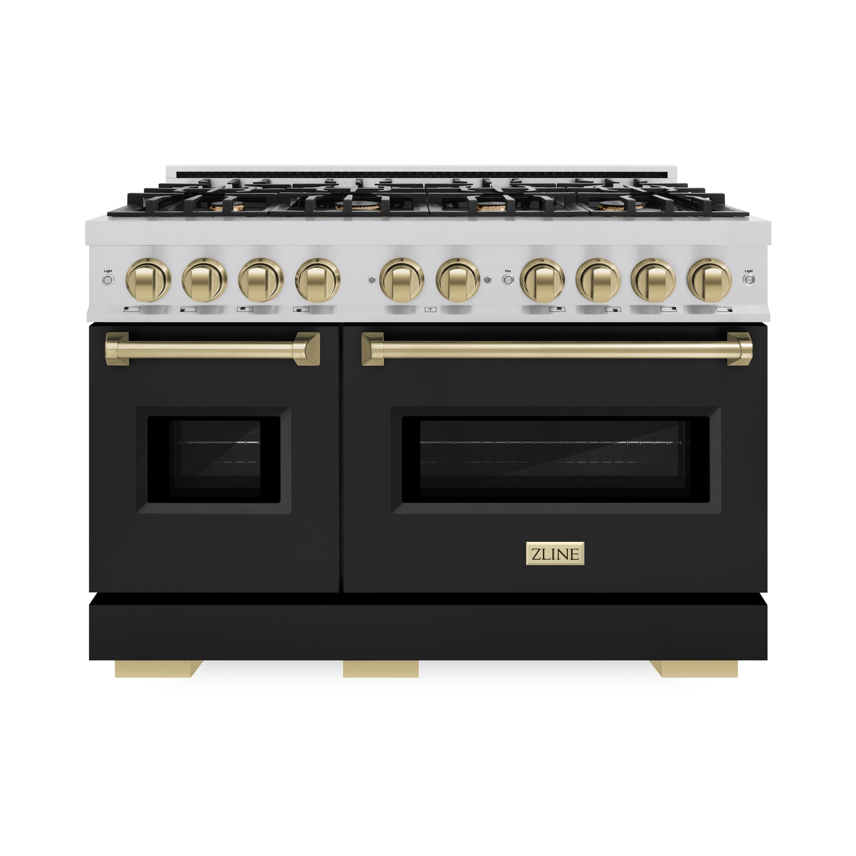 ZLINE KITCHEN & BATH CDRZ-BLM-48-CB Classic 48-in Standard 4.2-cu ft / 2.5-cu ft Convection Oven Freestanding Double Oven Dual Fuel Range ( Stainless Steel, Black Matte Door, Champagne Bronze Accents )