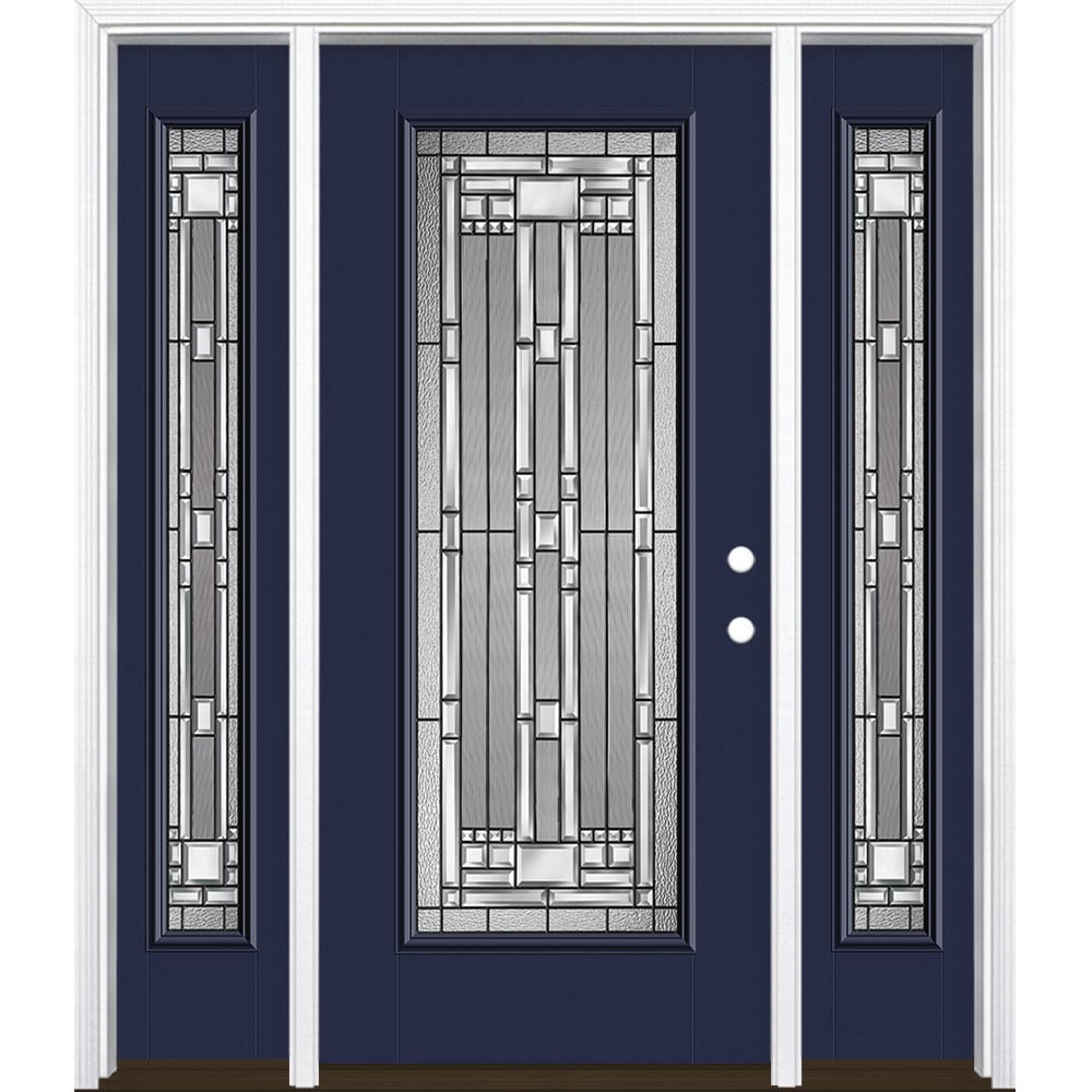 Masonite 3420633 Naples 60-in x 80-in x 4-9/16-in Fiberglass Full lite Left-hand inswing Eclipse Painted Prehung Front Door with Sidelights with Brickmould Insulating core