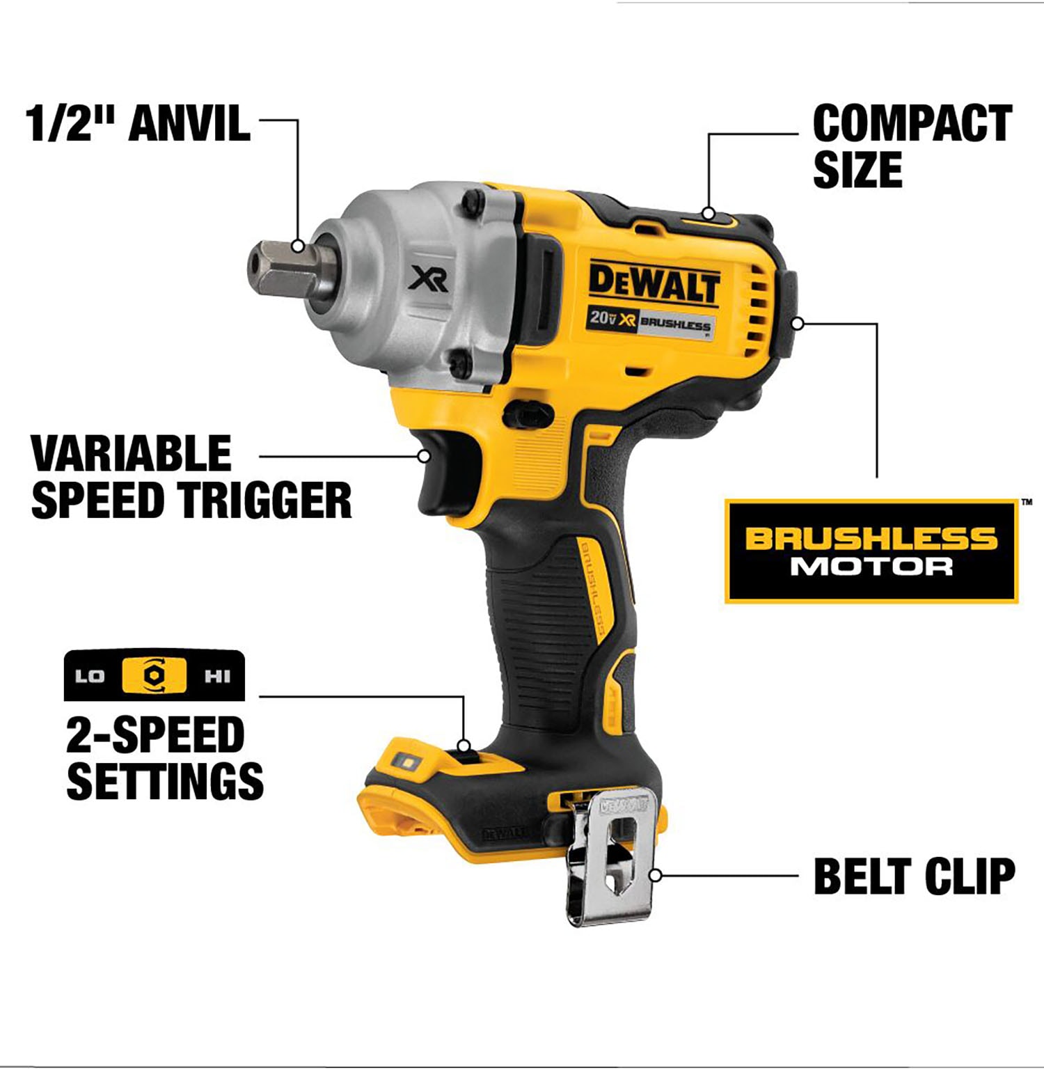 Wrench Impact Wrenches department DEWALT Brushless the Variable Tool) (Bare Speed XR 1/2-in at Drive Impact Cordless in
