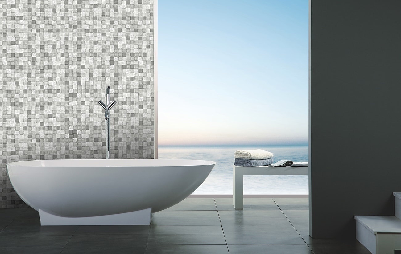 Shell Gray Multi-finish Glass and Stone Mosaic Tile
