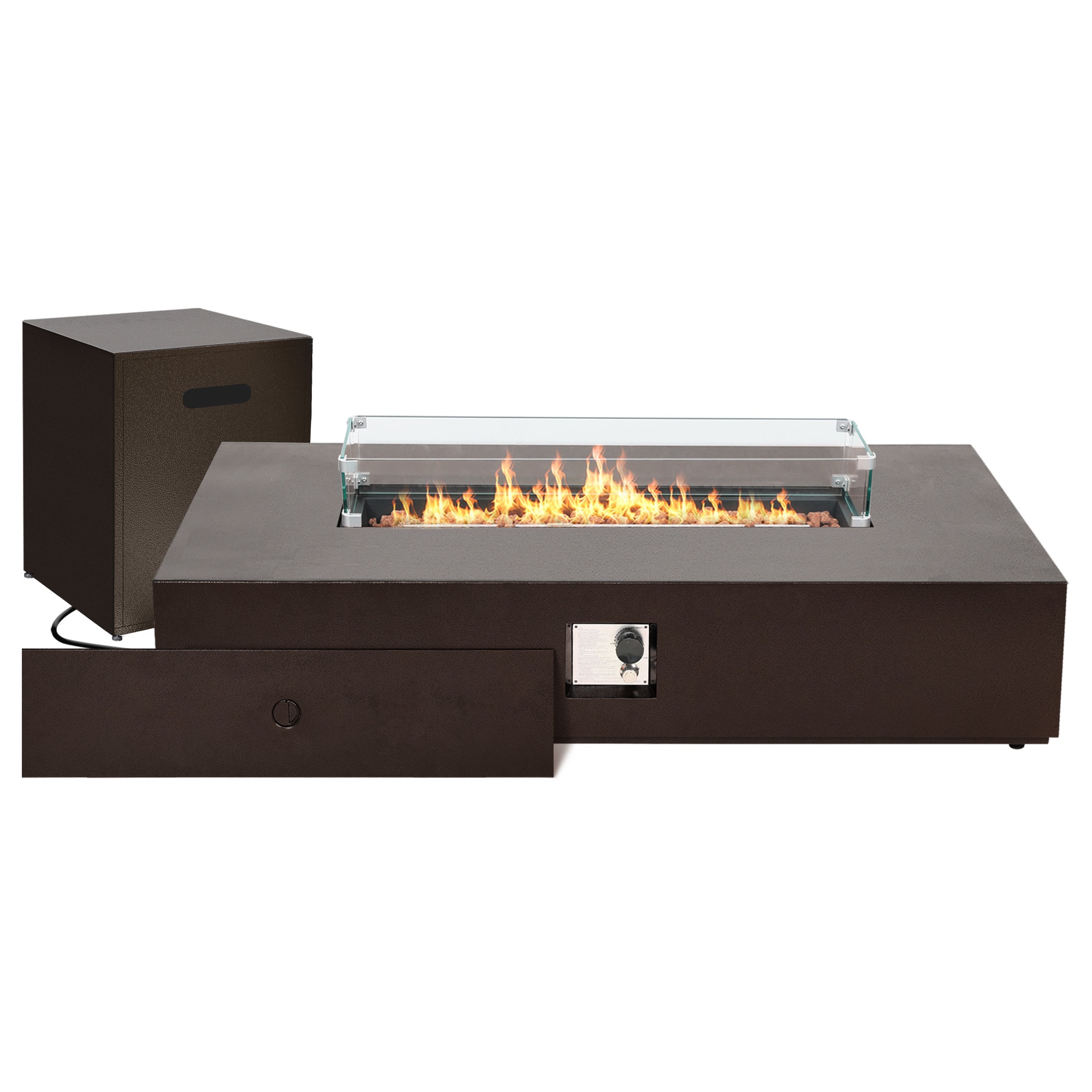UPHA 56TP-ZSJH-QT Fire Pit With Tank Cover and Wind Guardches Brown Iron Rectangle Liquid propane Fire pit