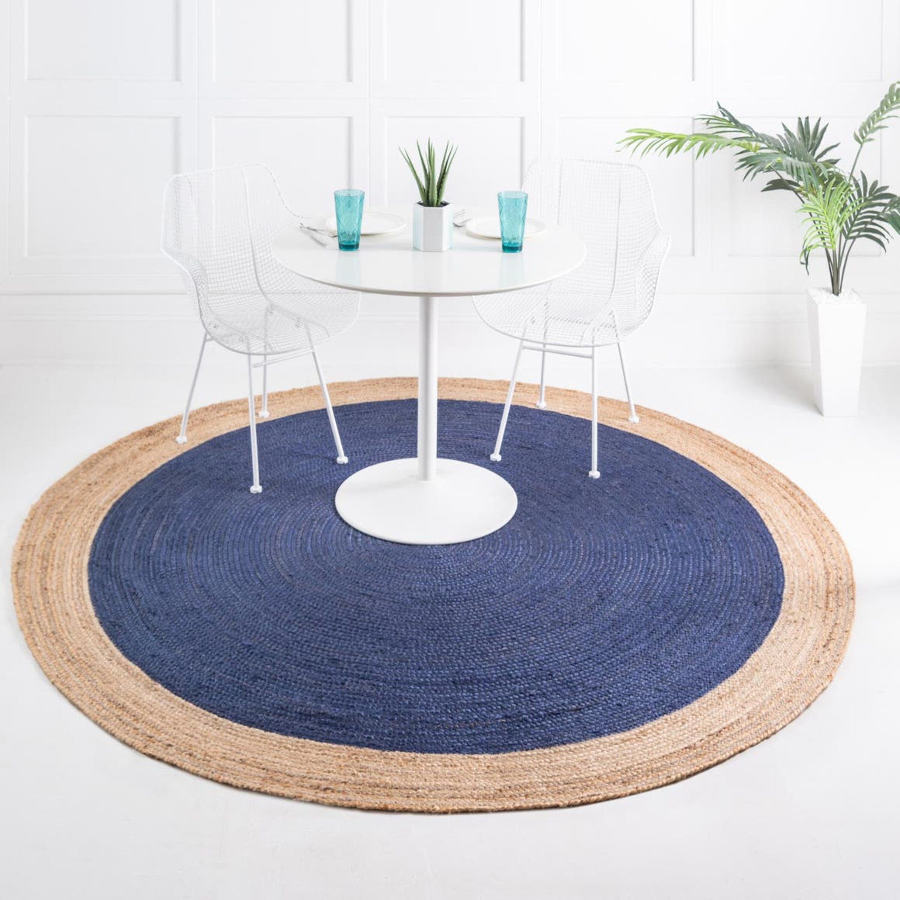 Unique Loom 3142778 Braided Jute 3 x 3 (ft) Braided Jute Navy Blue Round Indoor Border Area rug