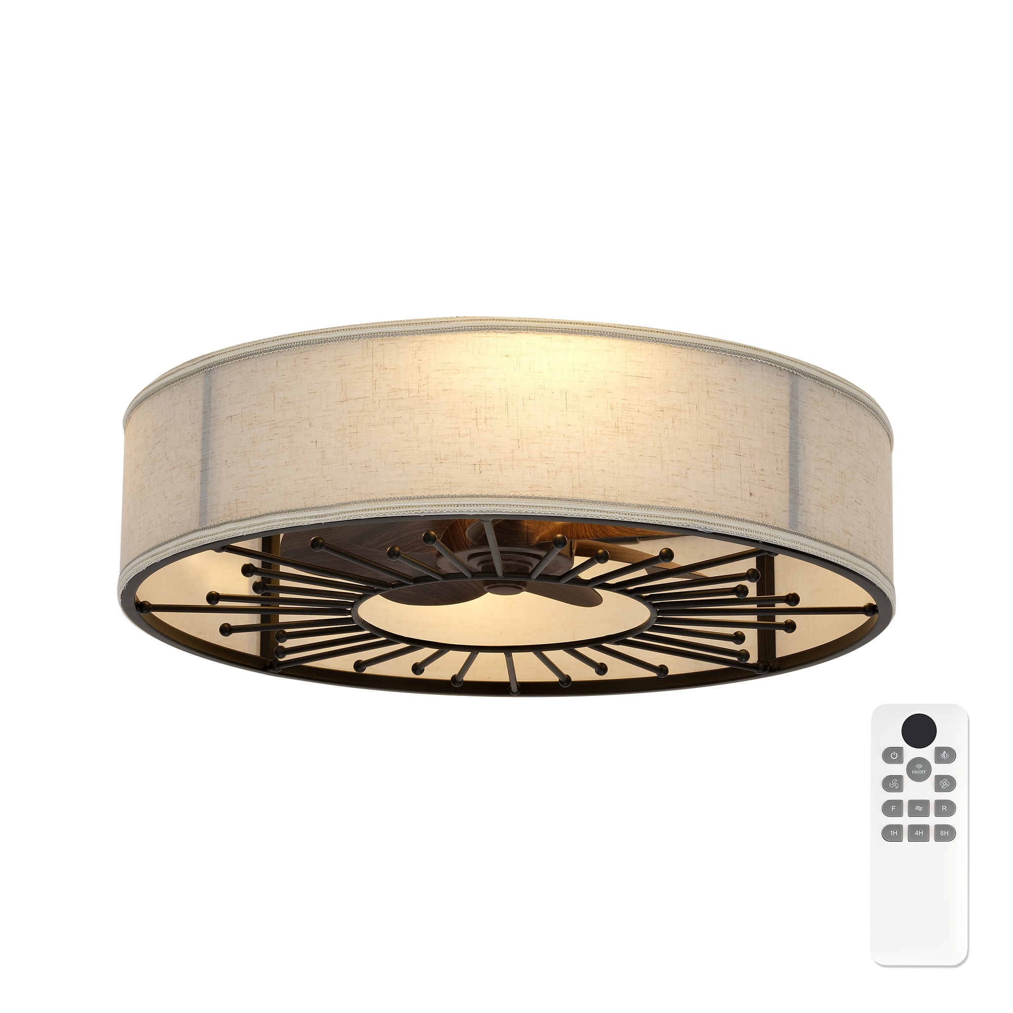 LTMATE LT-DCF208-BK20 JAZAVA 19.6-in Flush Mount Black with matte black Blades Cage Ceiling Fan With Light - Remote Included ( 7 -Blade )