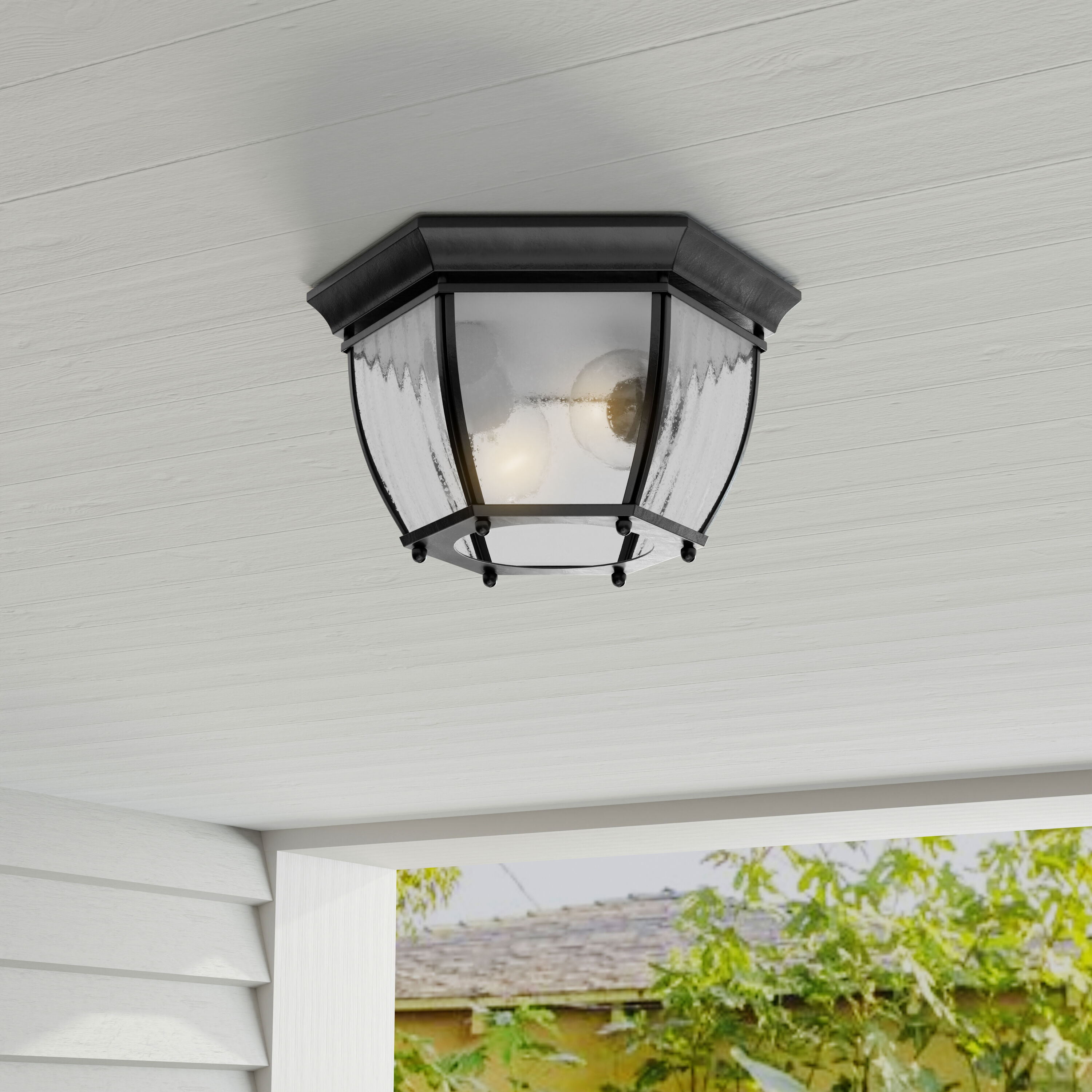 Progress Lighting P6019-31 Roman Coach 2 -Light 11-in Black Indoor/Outdoor Flush Mount Light