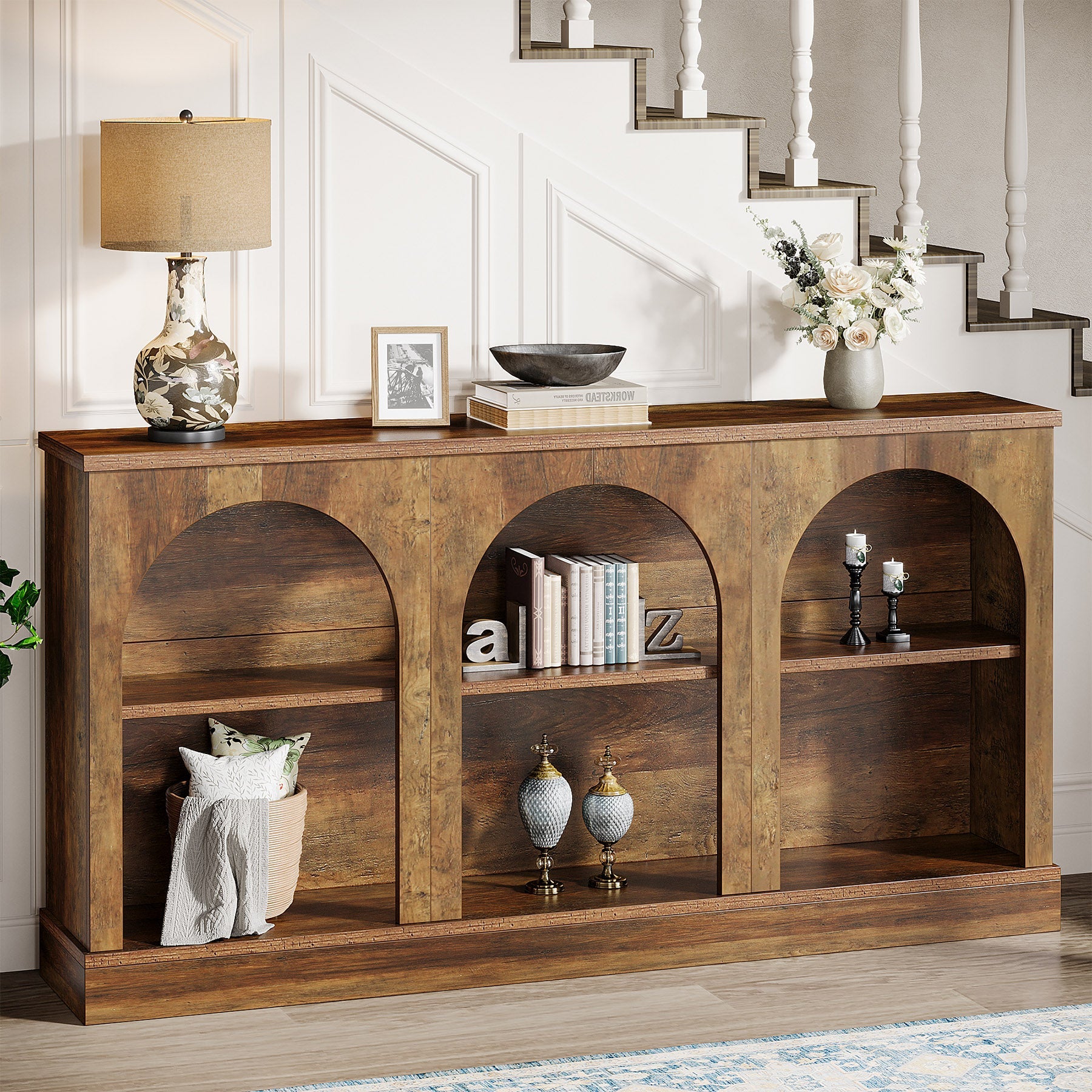 Slickblue 3 Tier Farmhouse Style Arched Front Design Rectangular MDF ...