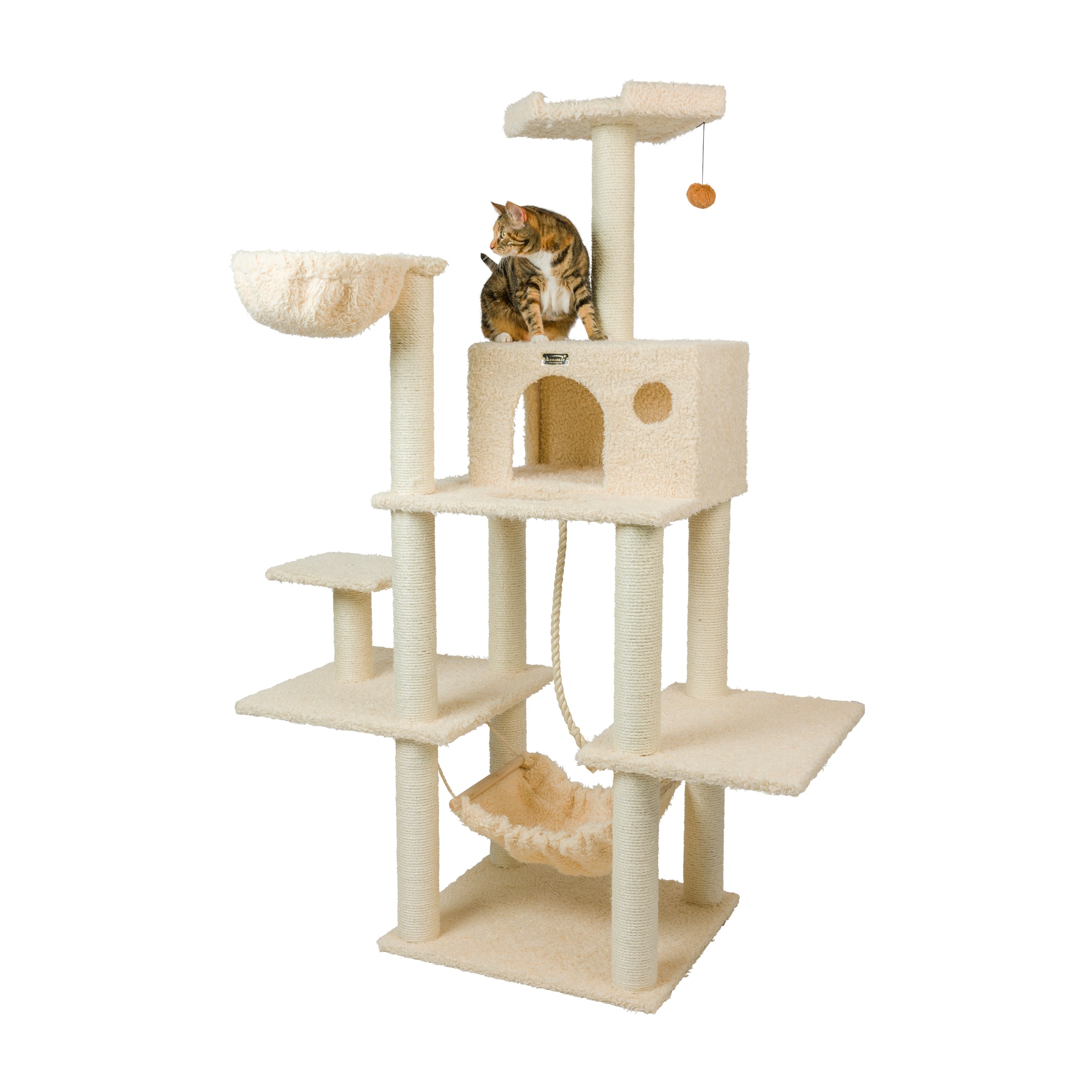 69'' Beige Sisal and Faux Fur Multi-Level Cat Tree
