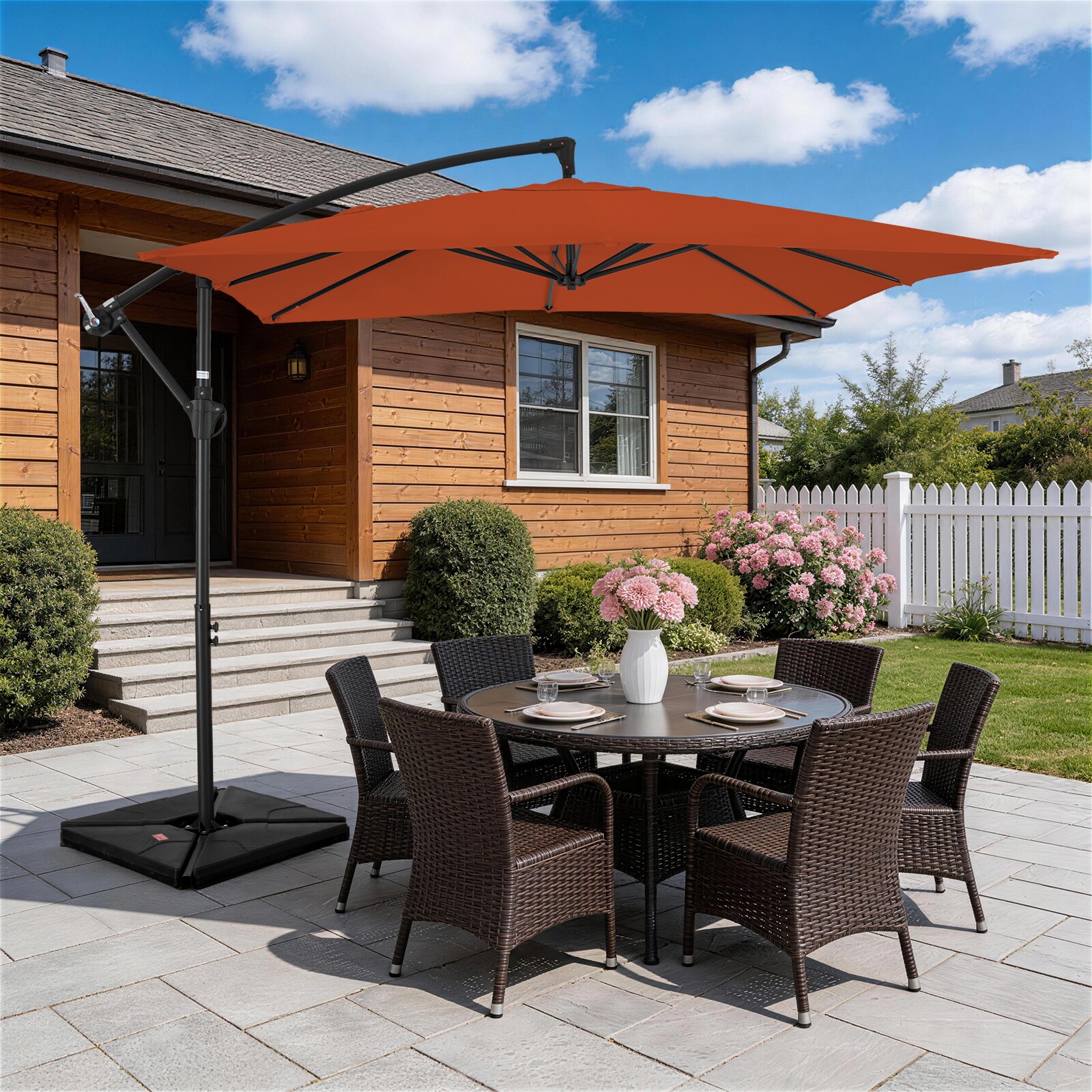 JEAREY 8-ft Aluminum Orange Crank Offset Patio Umbrella with Base