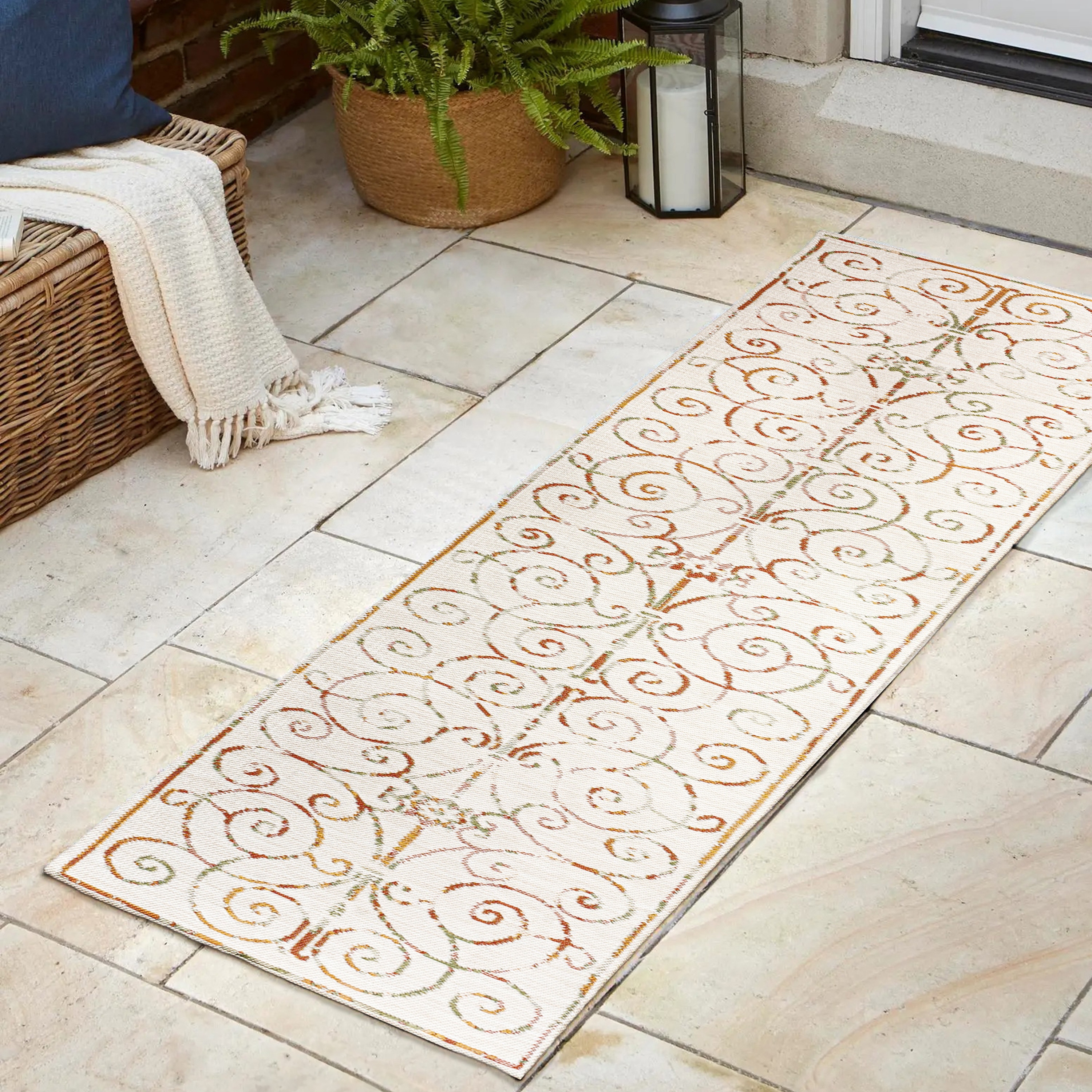 JONATHAN  Y SVH100A-28 Savannah Danae Filigree Scroll Reversible 2 x 8 (ft) Loomed Polypropylene Cream/Terra Rectangular Indoor/Outdoor Trellis Moroccan Runner rug