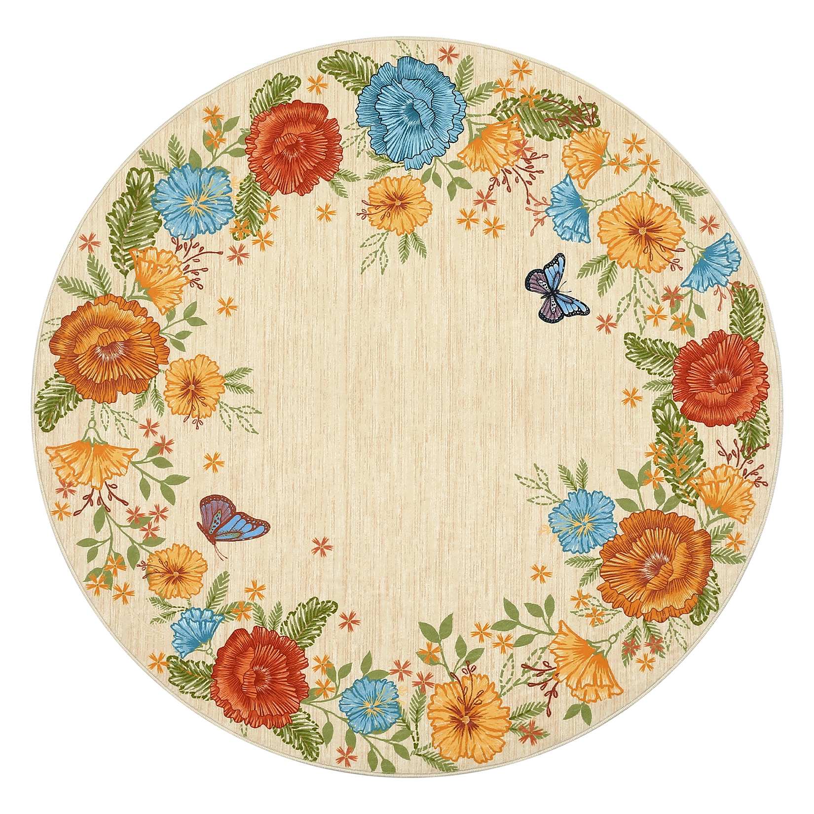 Qeetex SUNNY-PHK-339UHAQJ 4 x 4 ft Polyester Pink Round Living Room Bedroom Dining Room Botanical Floral Print Modern Machine Washable Area Rug