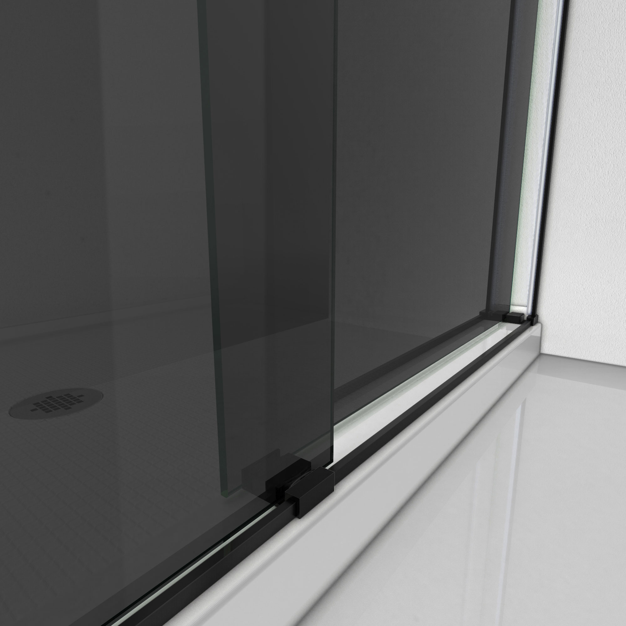 Essence 56-60" Frameless Matte Black Sliding Shower Door with Smoke Gray Glass