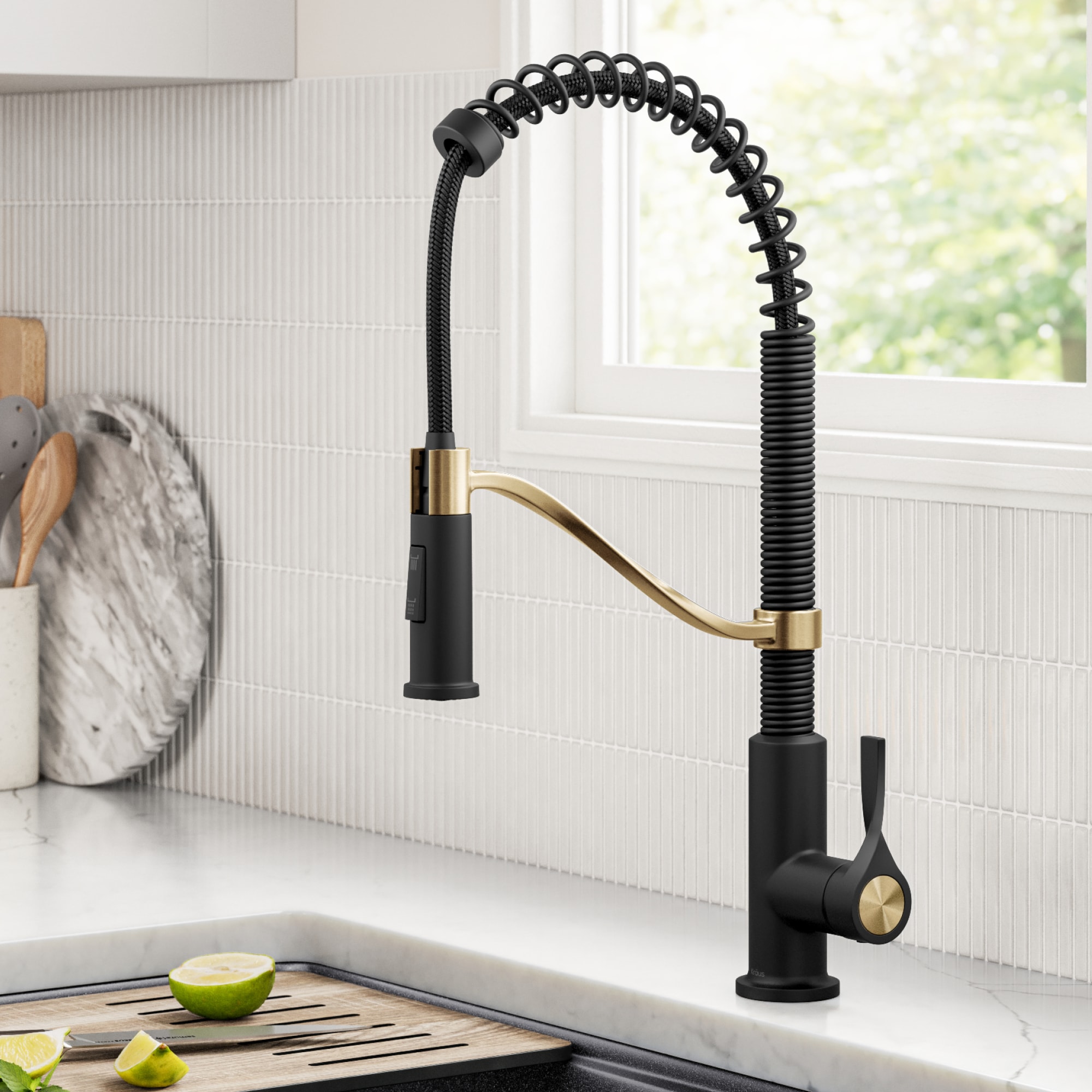 Kraus KPF-2635SFBBMB Torak Spot-Free Brushed Brass / Matte Black Single Handle Deck-mount Pull-down Kitchen Faucet with Sprayer