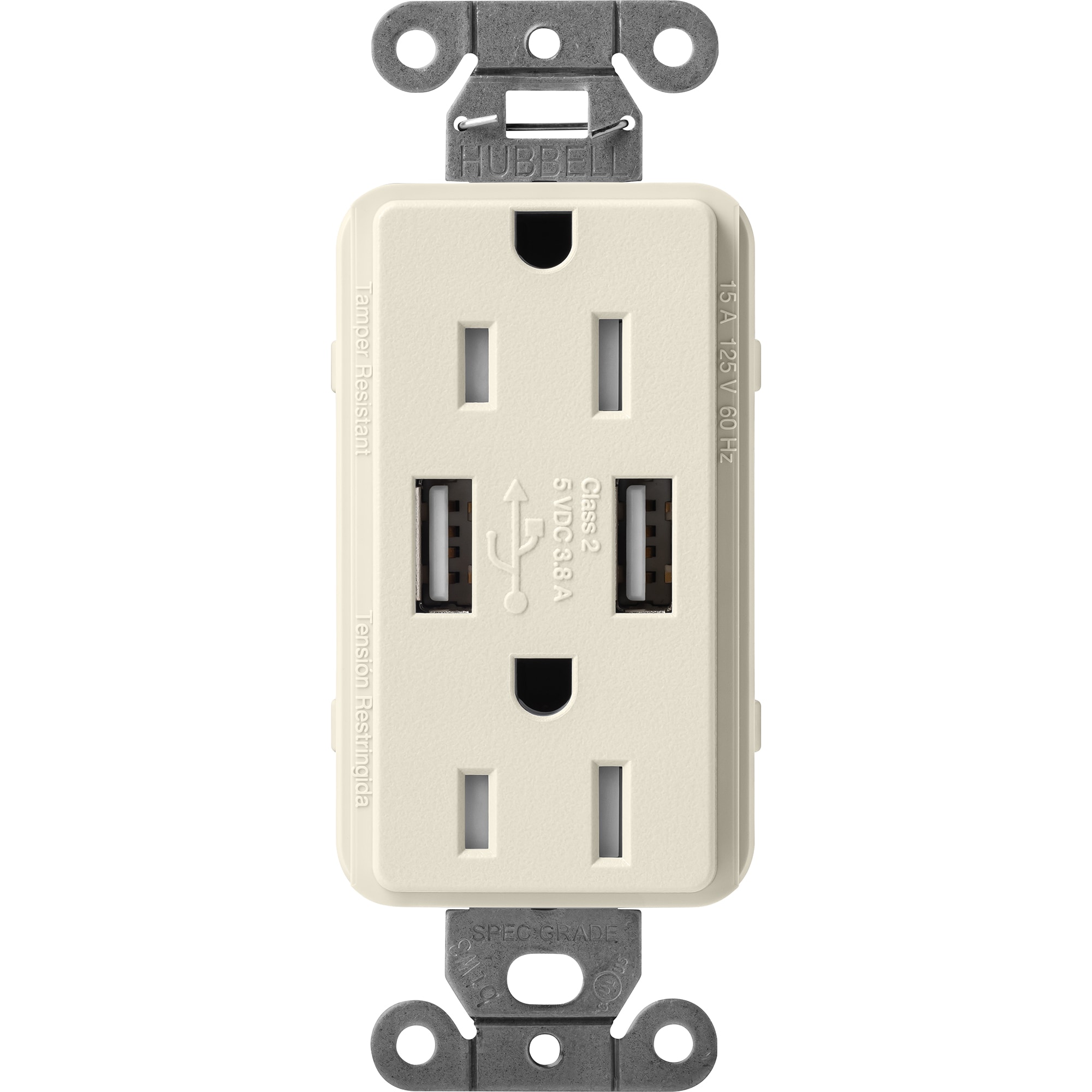 Lutron SCR-15-UBTR-PM Claro 15 -Amp 125-volt Tamper Resistant Residential Decorator USB outlet Dual Type A , Pumice
