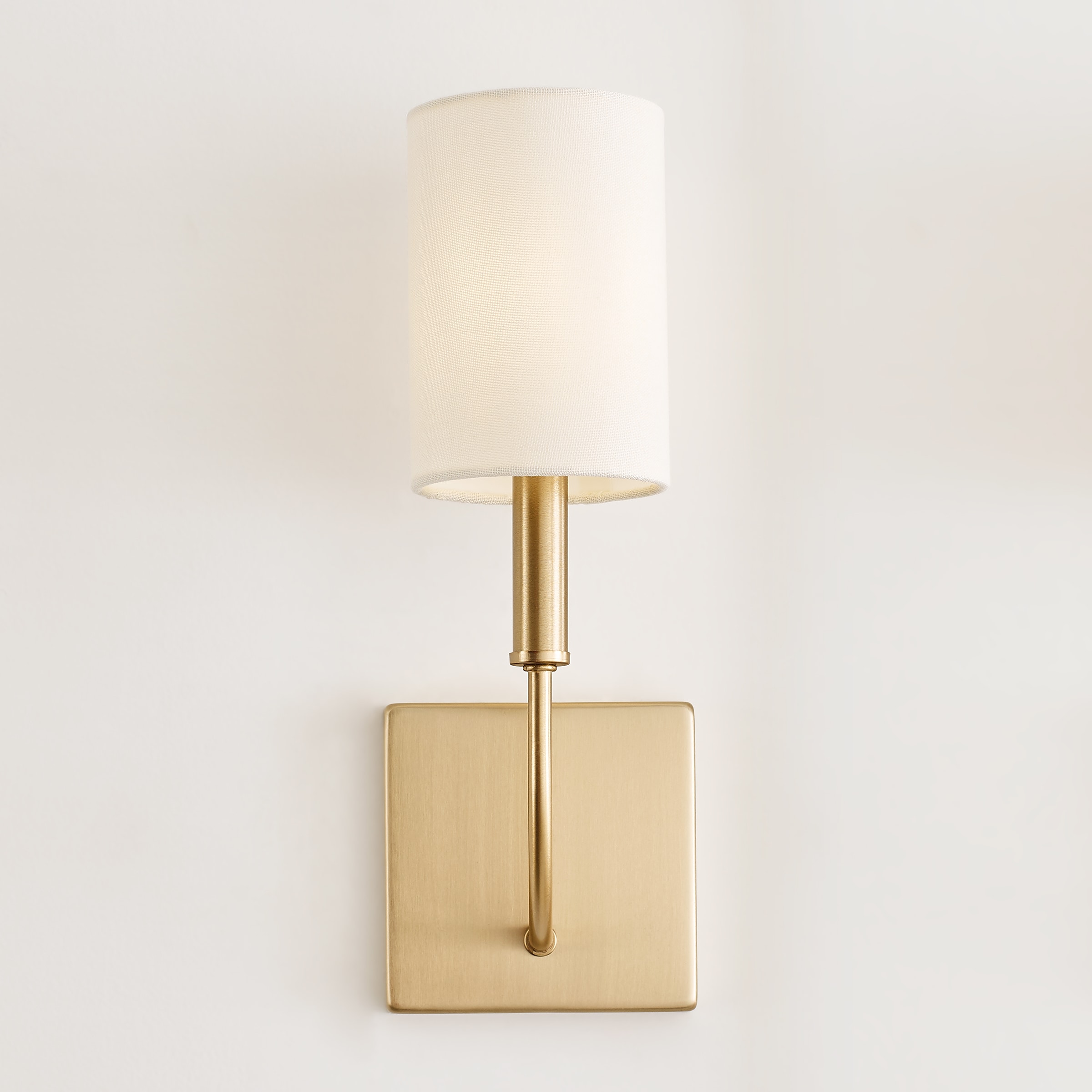 Greenwich Satin Brass Dimmable Cylinder Wall Sconce with Linen Shade