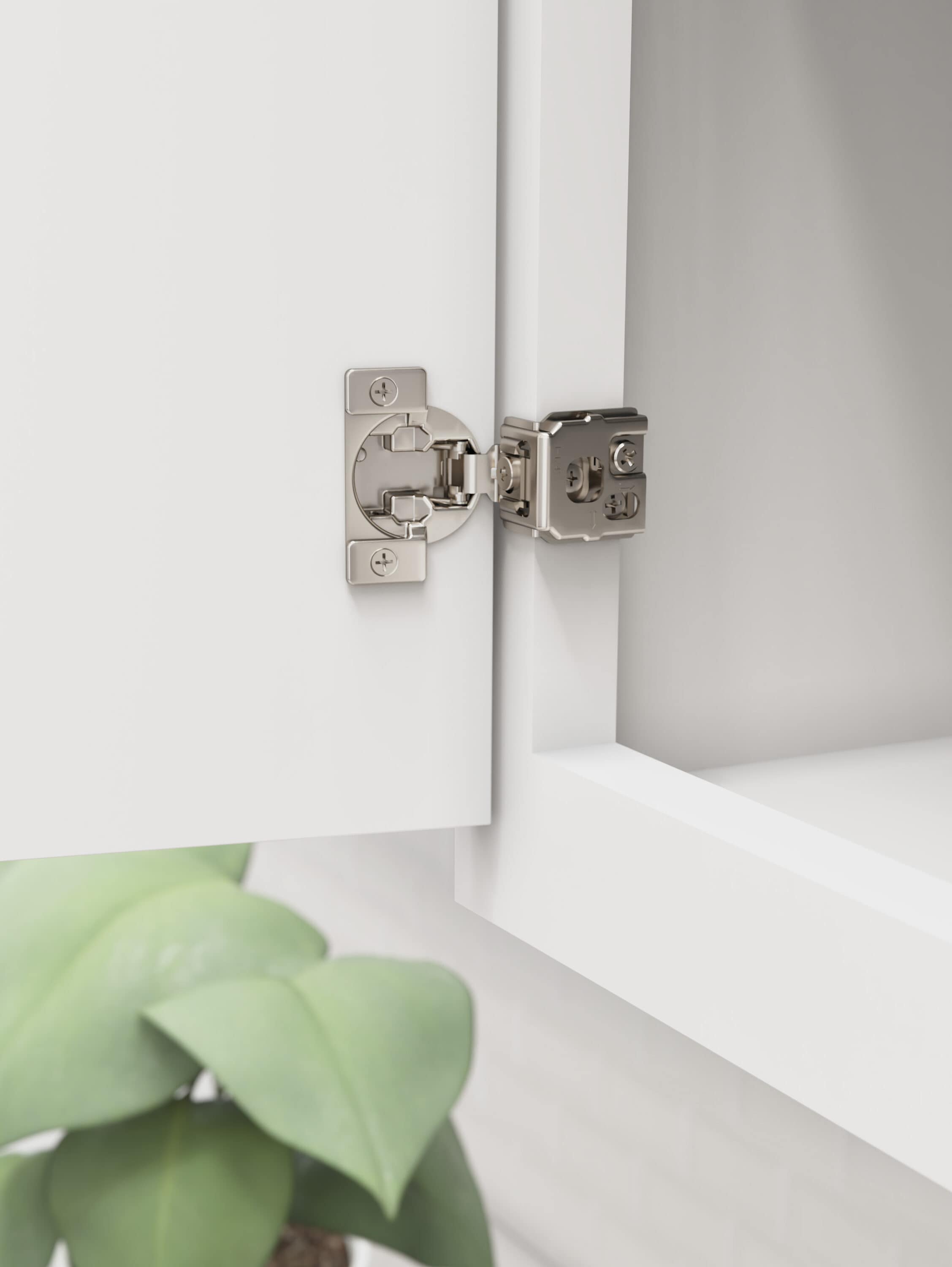 Nickel Finish 1-1/4 Inch Overlay Self-Closing Concealed Cabinet Hinge