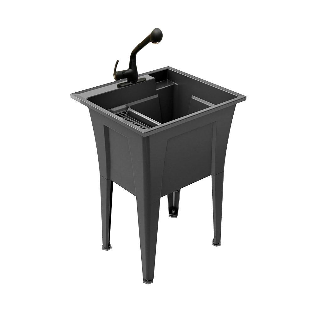 RuggedTub B24BK1-B1NB-QP7 24.25-in x 22-in 1 -Basin Black Freestanding Utility tub with Drain with Faucet