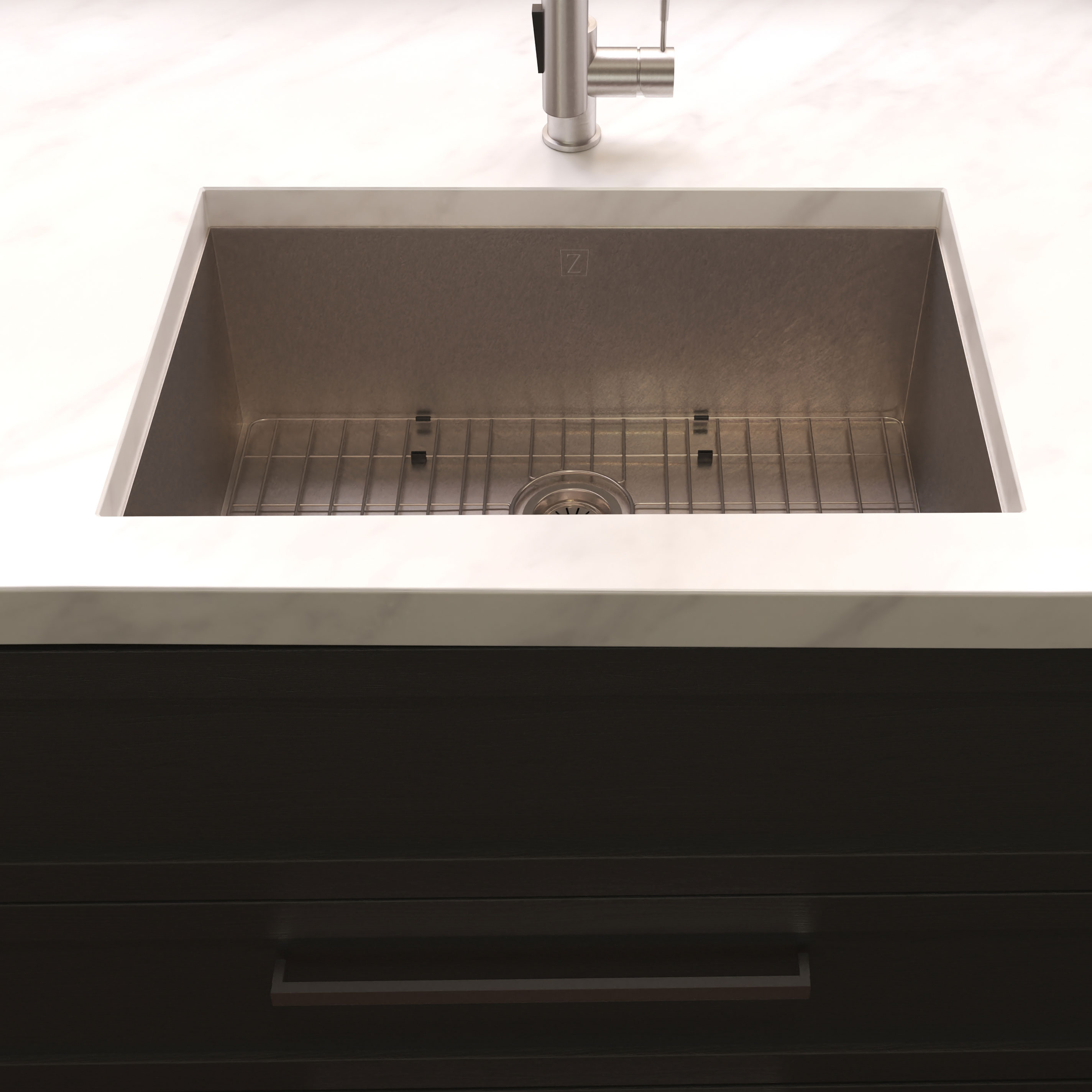 ZUHNË Undermount Stainless Steel Sink with Strainer, Rack