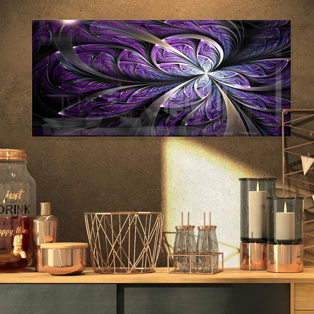 Designart Glittering Purple Fractal Flower- Floral Metal Wall Art at ...