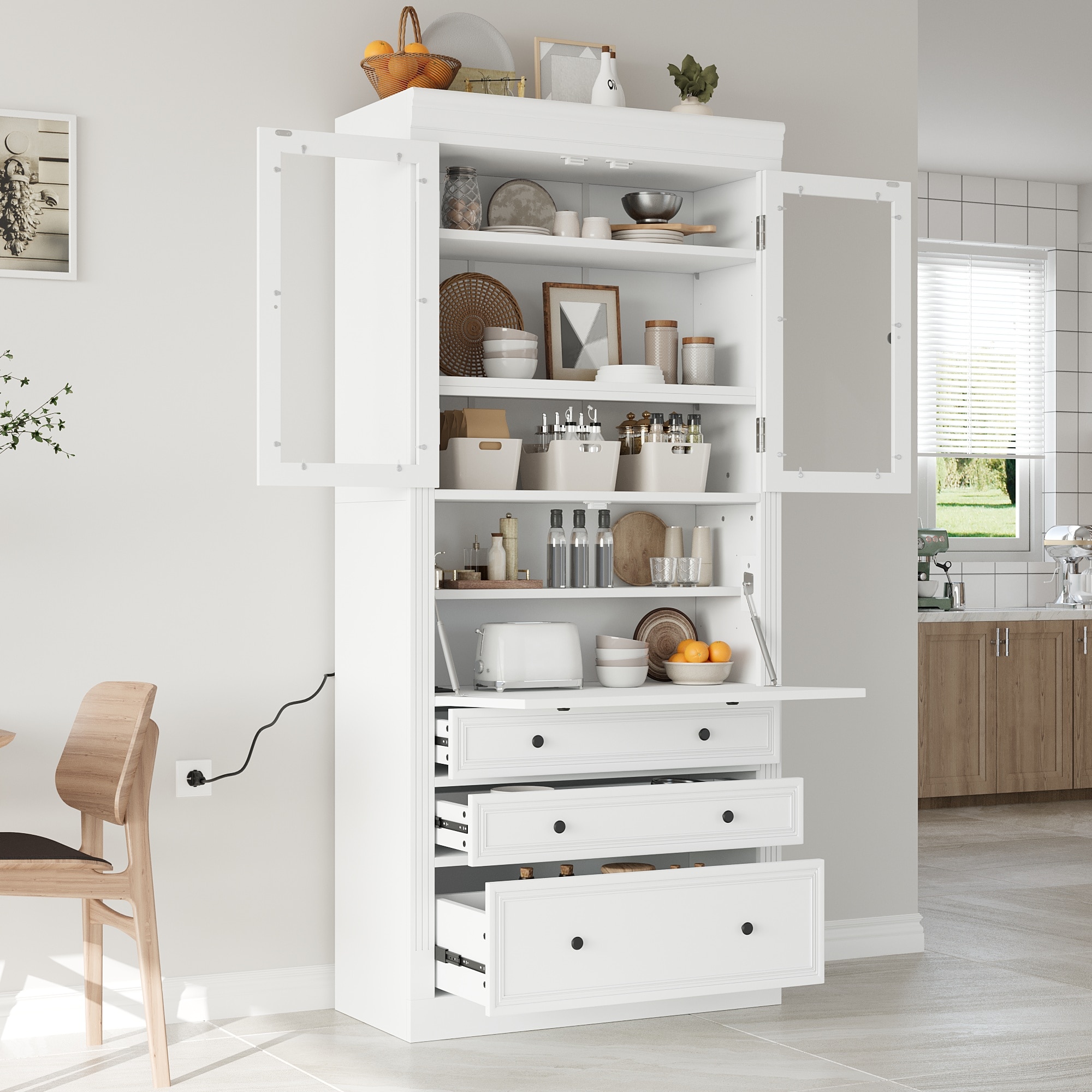 Huluwat - 36x16-1/2x78inch Freestanding Kitchen Pantry Storage Cabinet multifunctional Cupboard W...