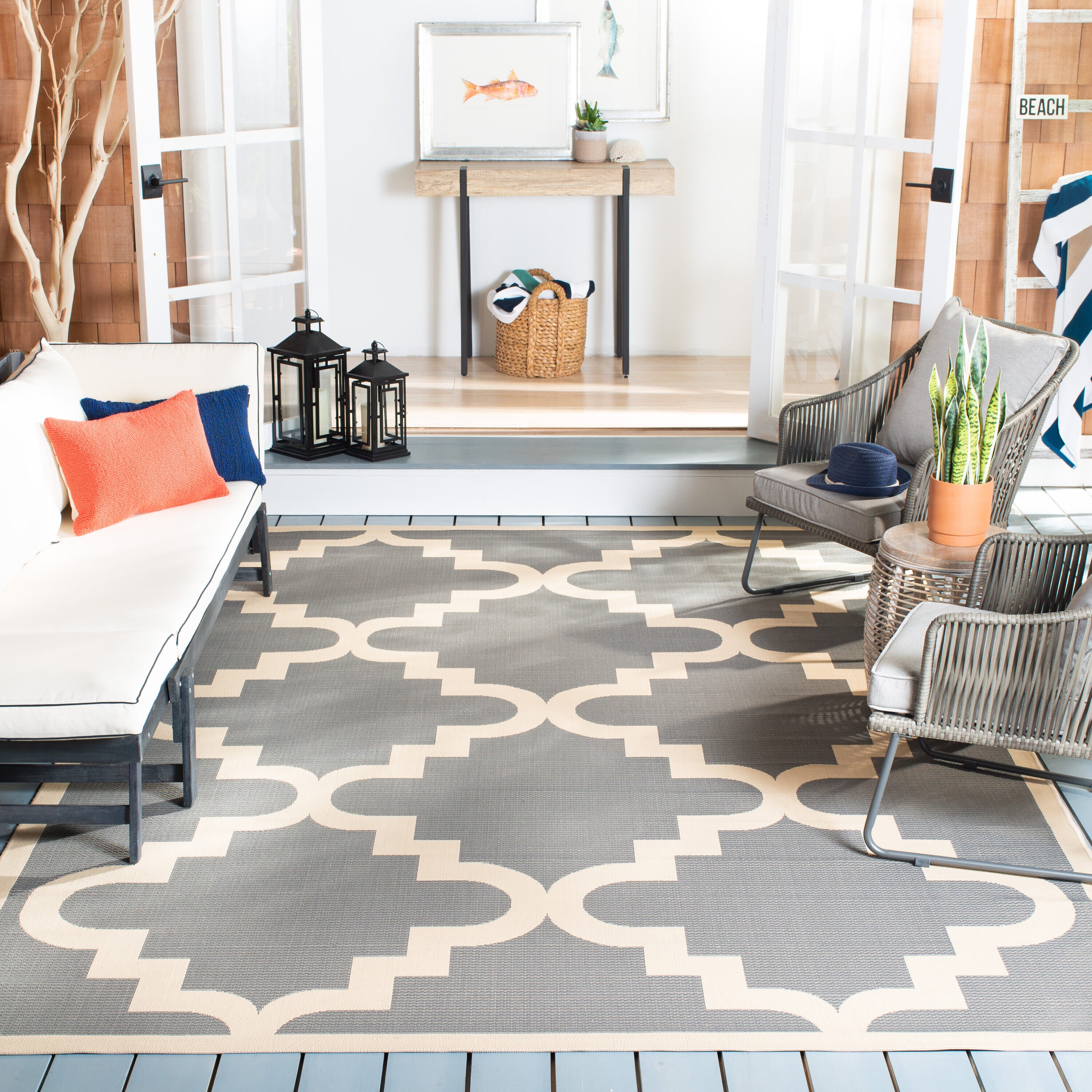 Safavieh CY6017-246-4 Courtyard Alita 4 x 6 (ft) Loomed Polypropylene Anthracite/Beige Rectangular Indoor/Outdoor Trellis Coastal Area rug
