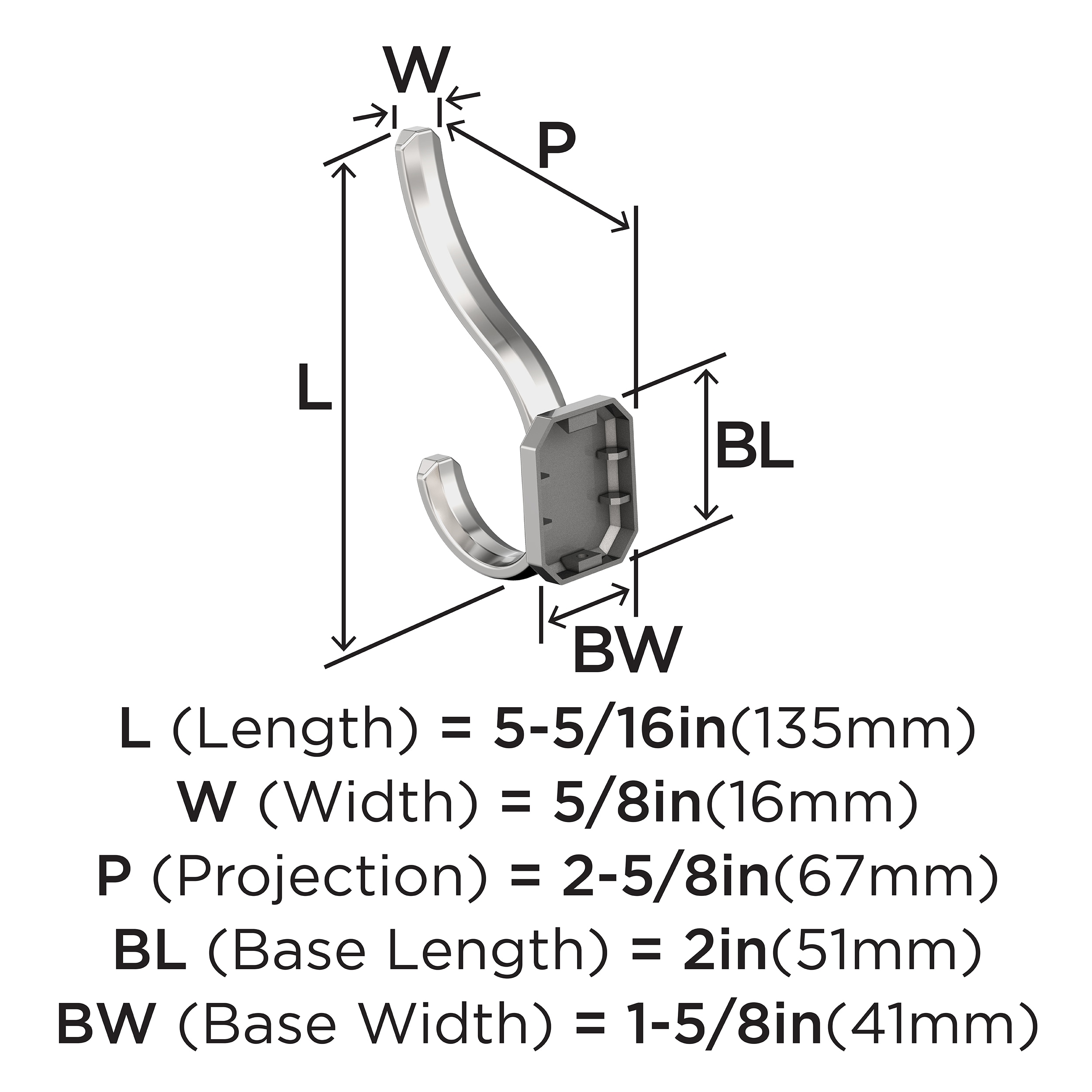 Granlyn Chrome Double Prong Decorative Metal Wall Hook