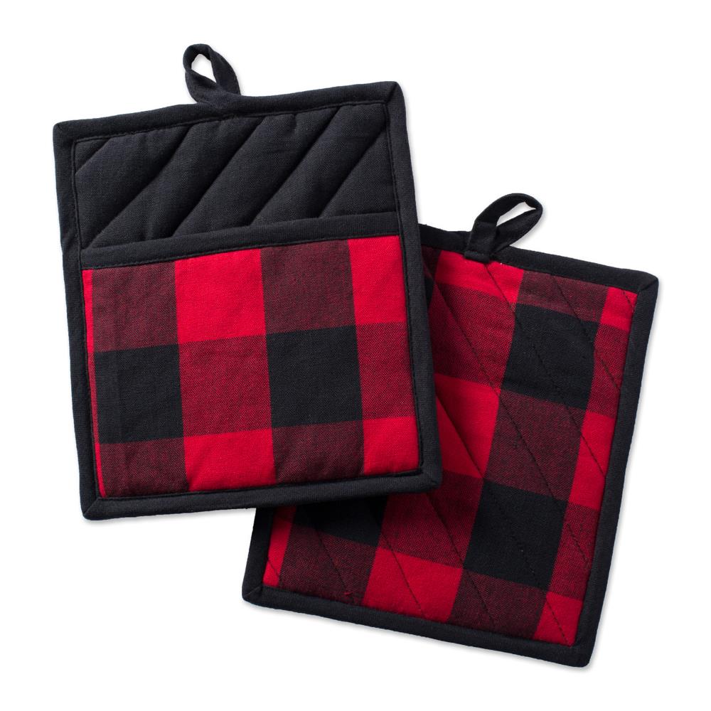 DII CAMZ37748 2-Pack Red Buffalo Check Cotton Grill Mitt