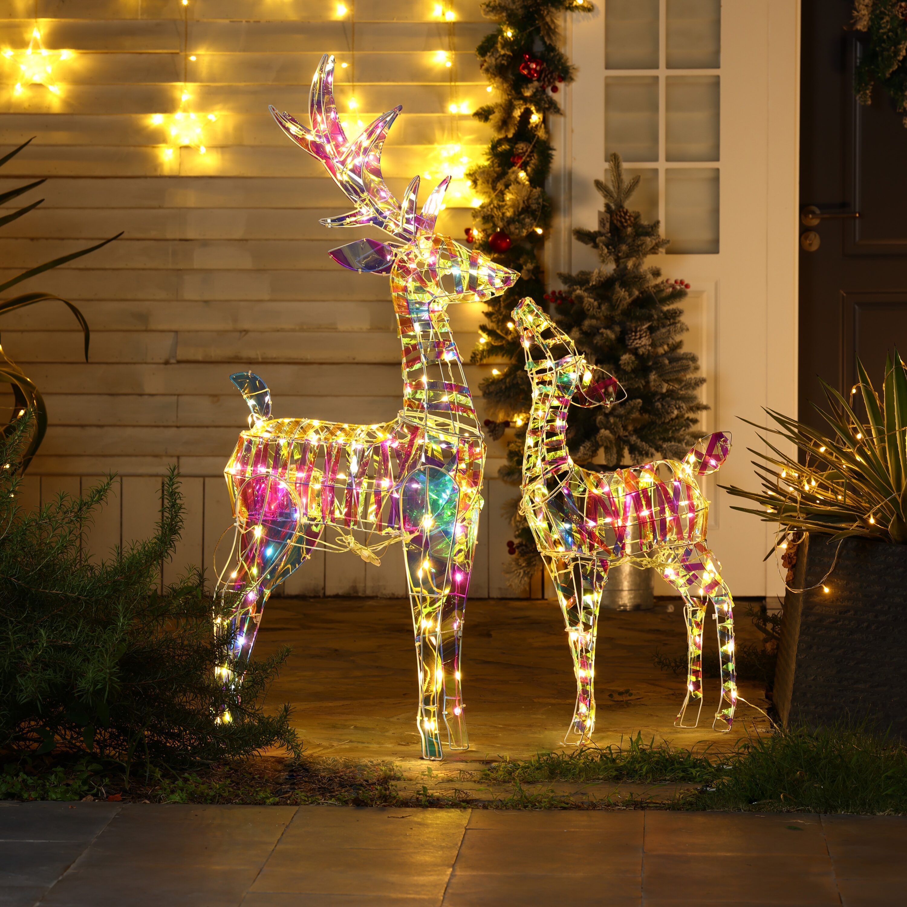 LuxenHome 55.12-in Reindeer Yard Decoration with White LED Lights