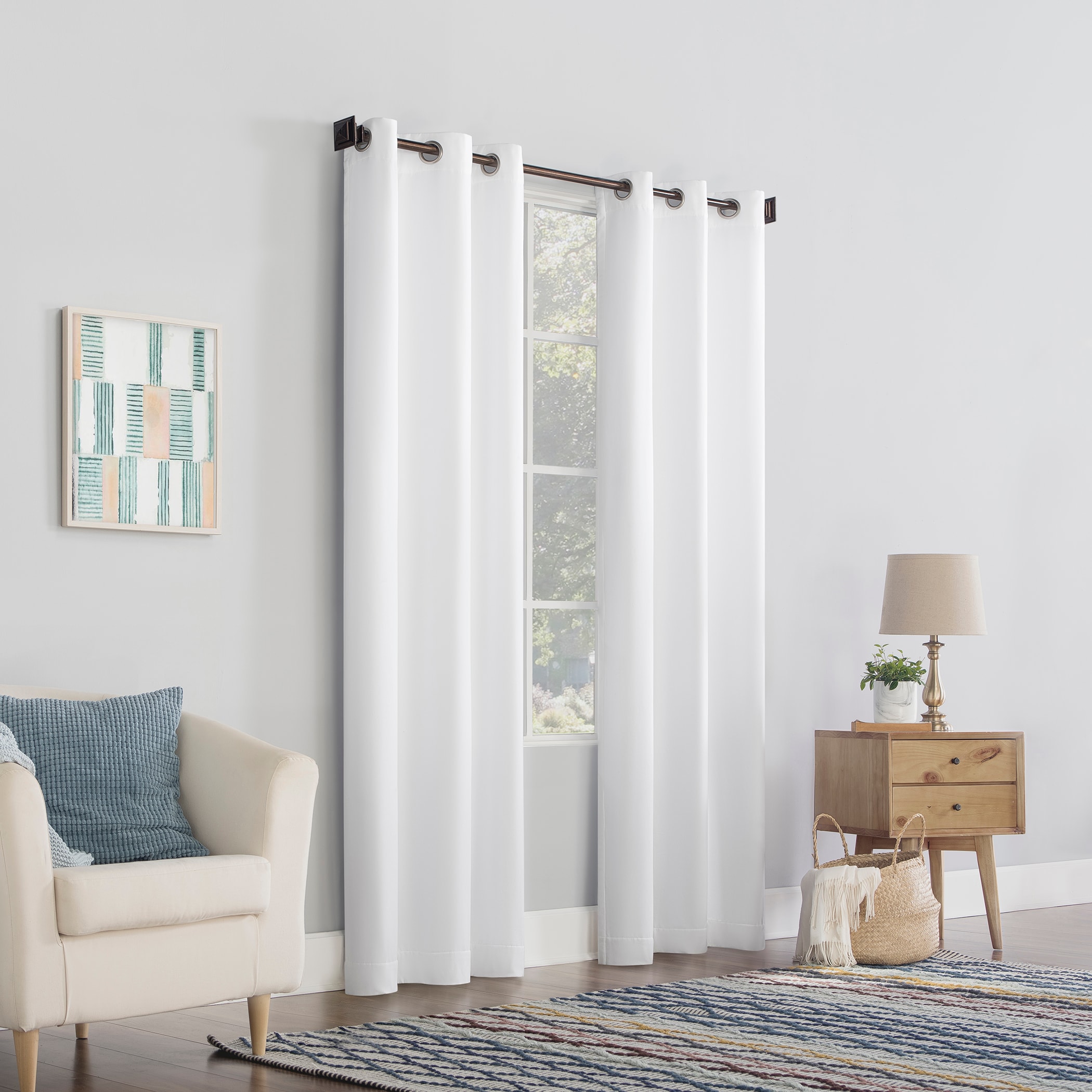 White Polyester Room Darkening Grommet Curtain Panel