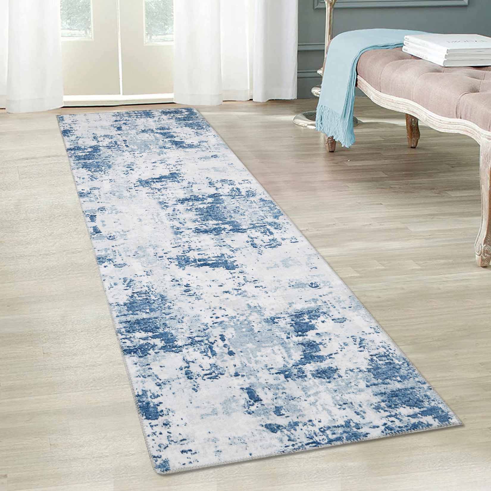 Garvee YXY-LO-PHO-0XT4Q4B3 2 x 8 (ft) Loomed Polyester Light Blue Rectangular Indoor Abstract Mid-Century Modern Machine washable Runner rug