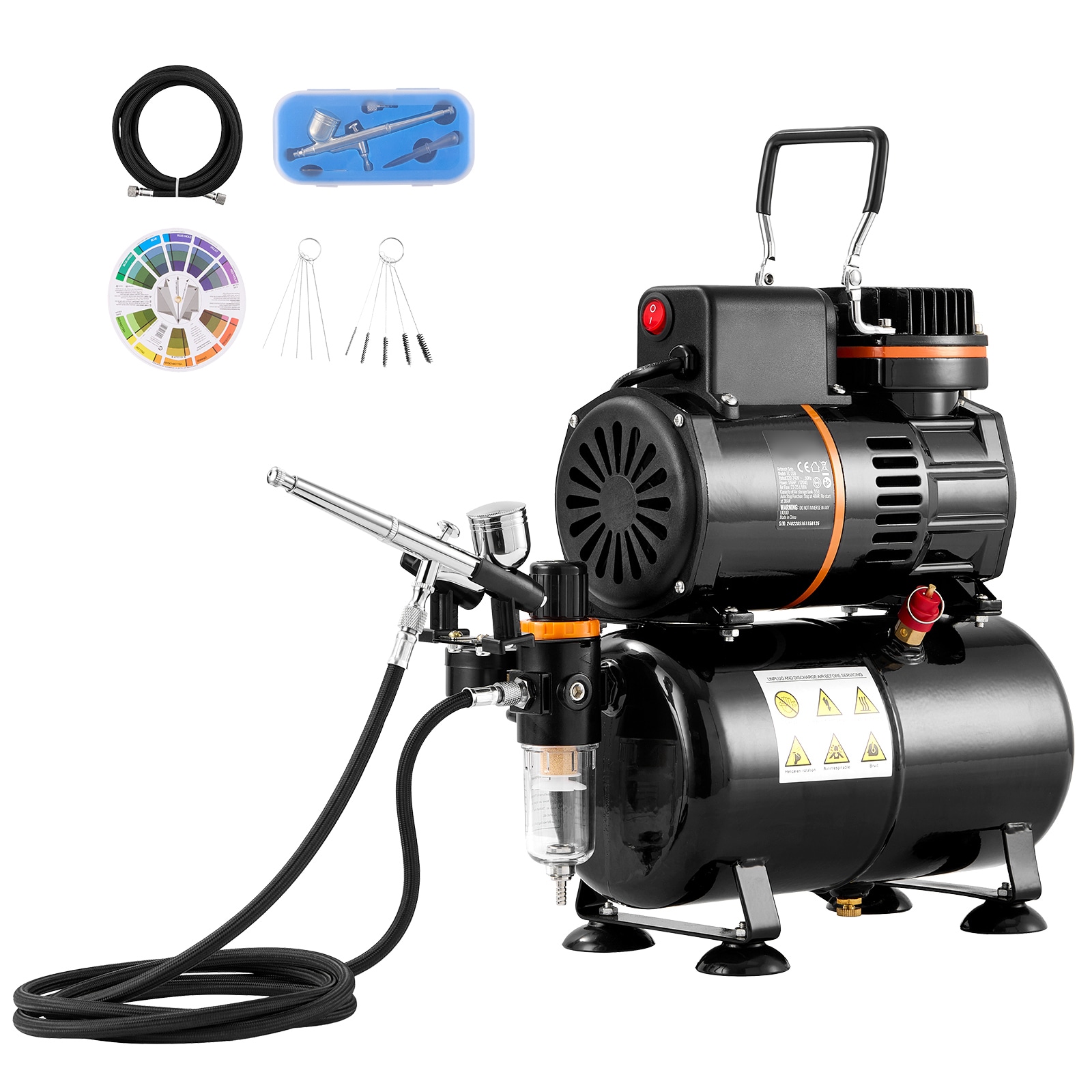 GIVIMO 3.5-L Air Tank Airbrush Kit with Compressor featuring 0.3-mm Nozzle and 15 to 50-PSI Dual-Fan Set for Nail Art and Tattoos