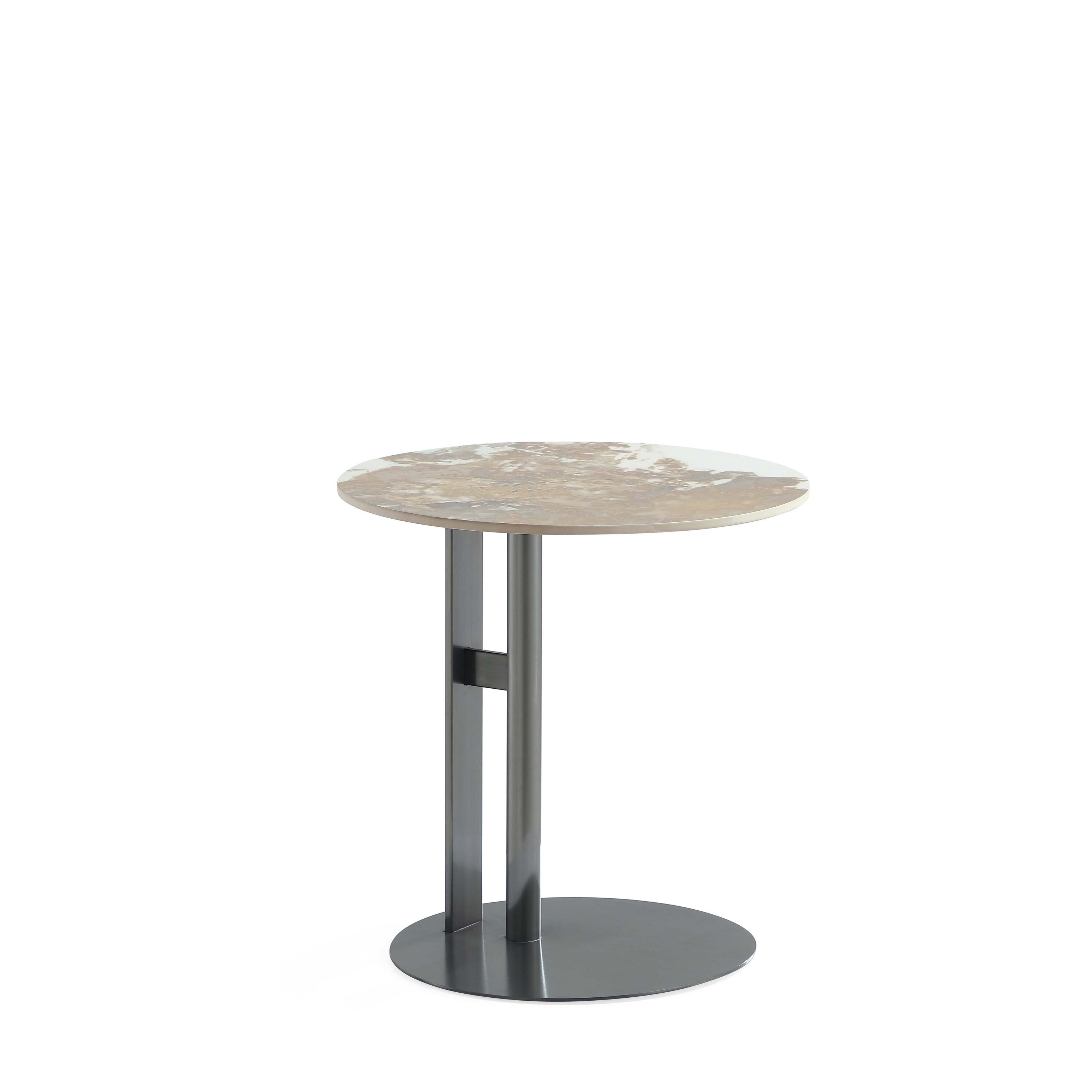 Modern Round Stone and Metal Accent Table