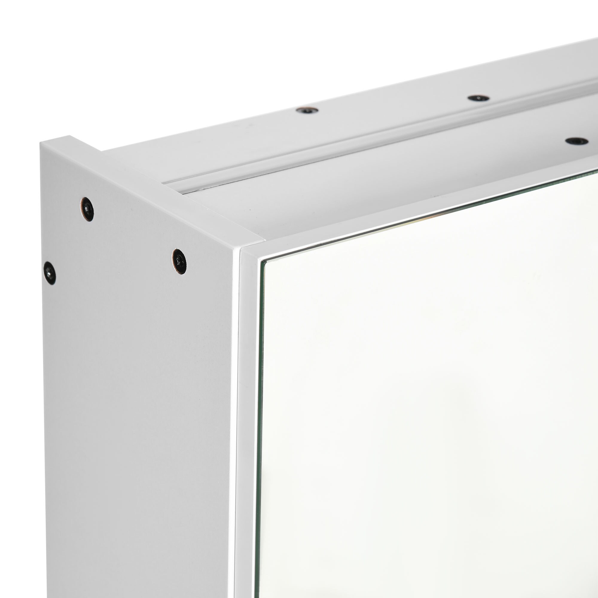 WELLFOR 35.5-in x 29.5-in Lighted LED Surface Mount White Mirrored Soft Close Medicine Cabinet with Outlet