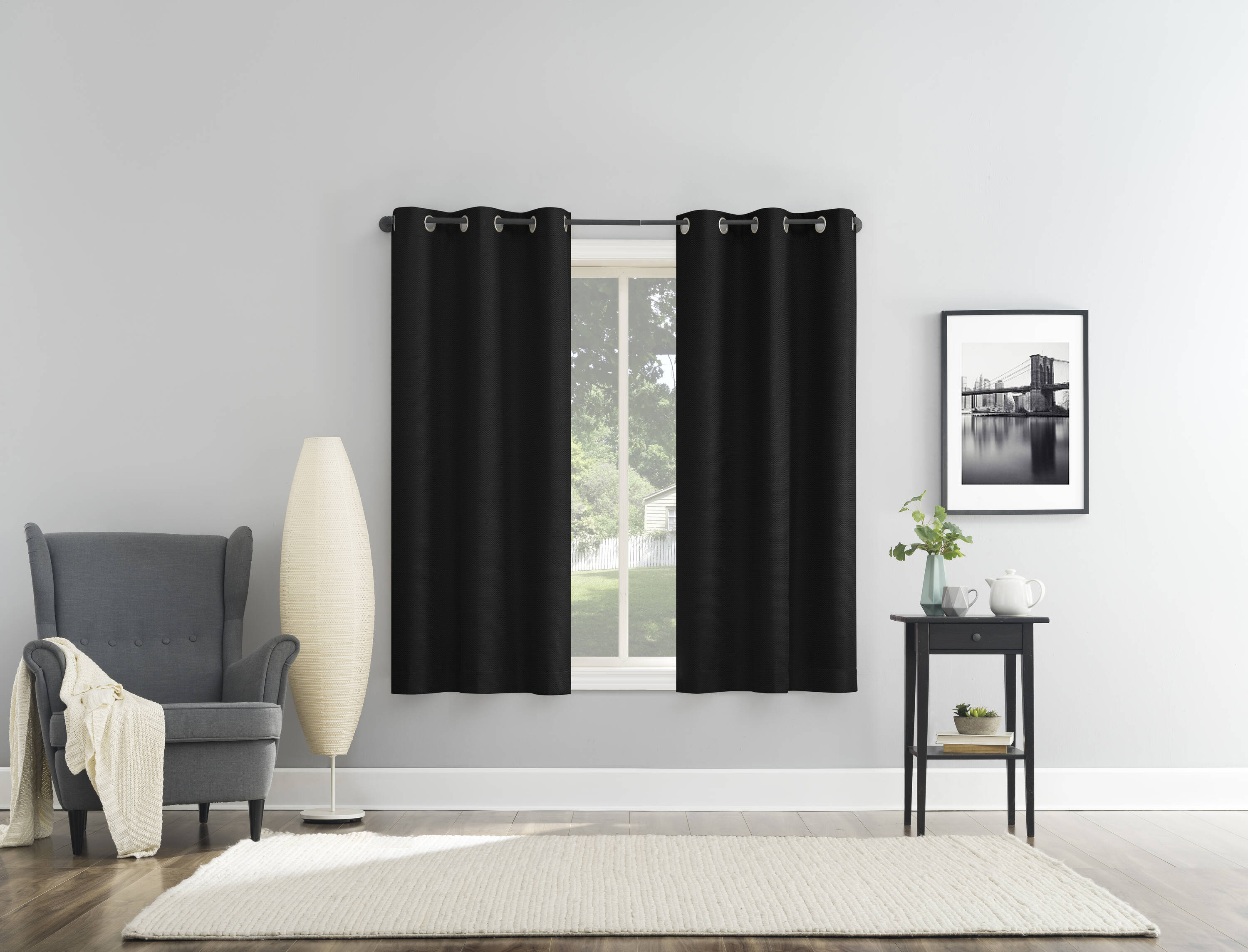 Sun Zero DAMIAN 40X63 BLACK 63-in Black Blackout Thermal lined Grommet Single curtain panel