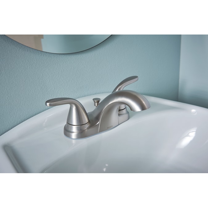 Moen Adler Spot Resist Brushed Nickel 2 Handle 4 In Centerset Watersense Bathroom Sink Faucet With Drain The Faucets Department At Com - How To Remove Moen Bathroom Sink Plug