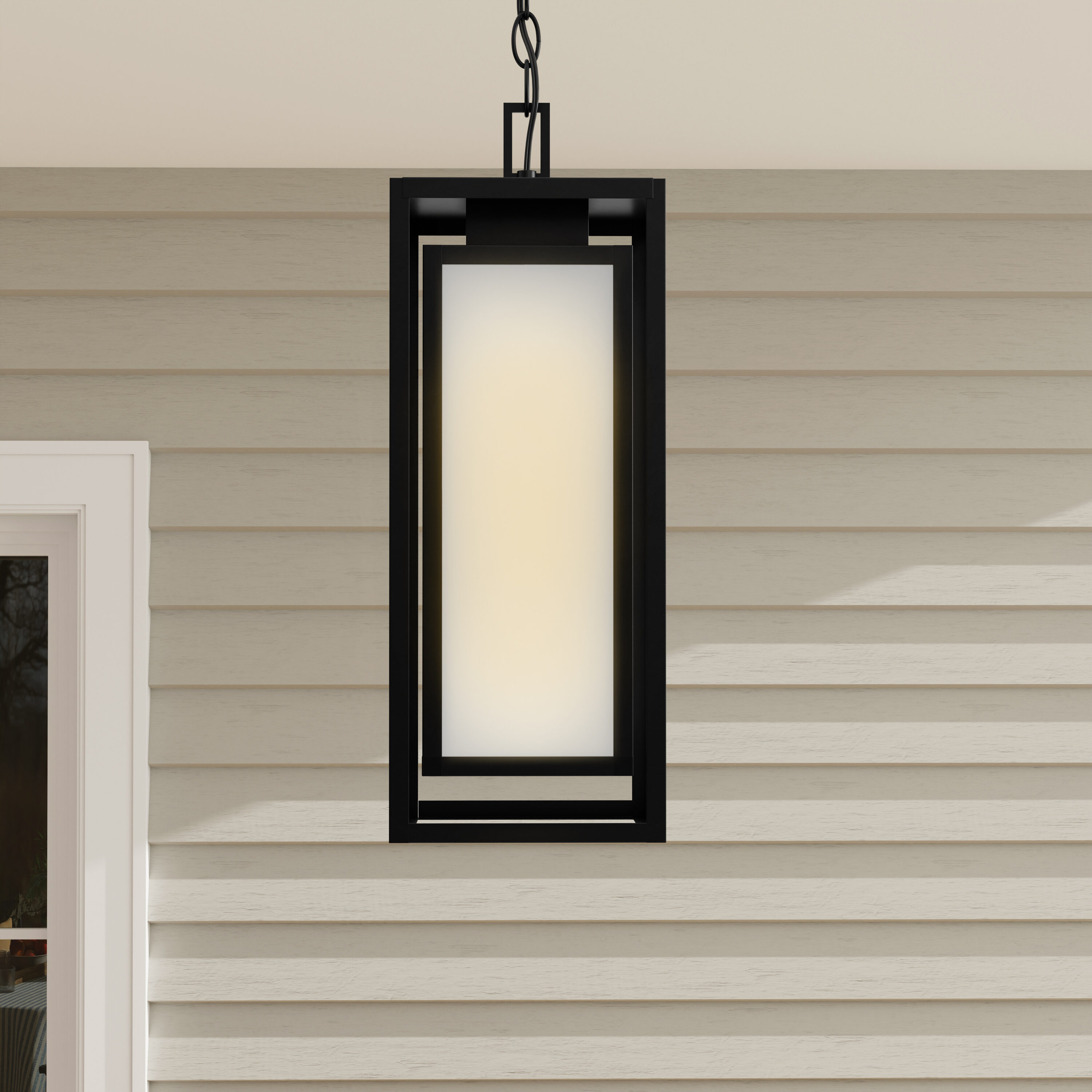Progress Lighting P550141-31M Unison 1 -Light Matte Black Modern/contemporary Etched glass Square Small Indoor/Outdoor Hanging Pendant light