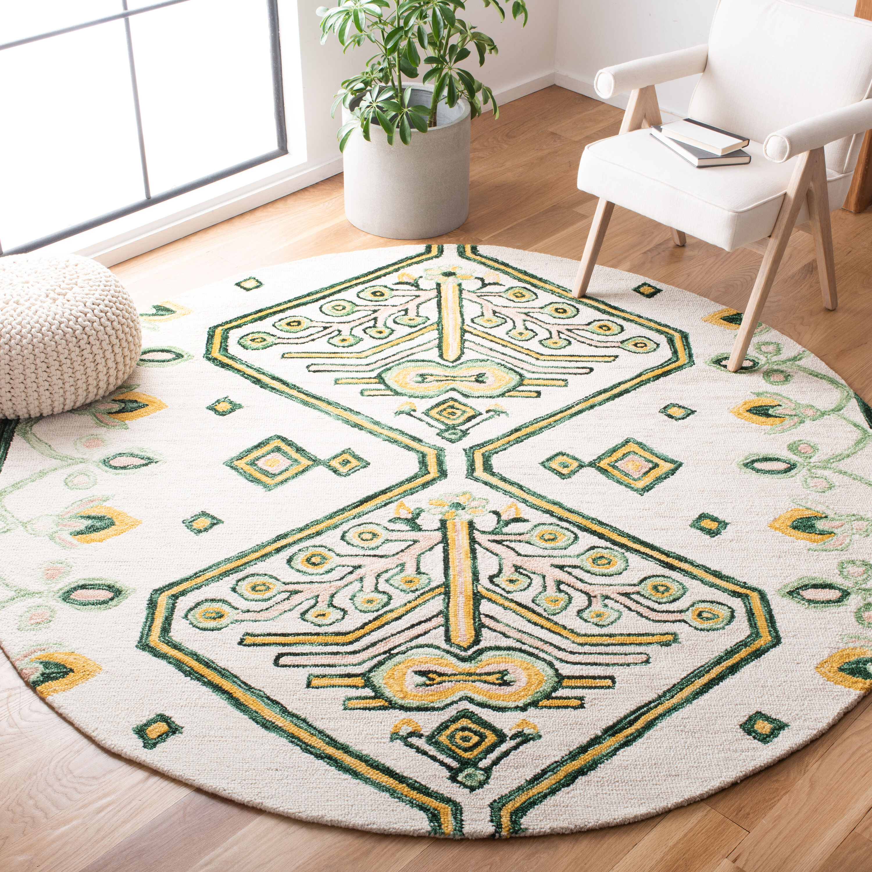  Aspen 703 Ivory/Yellow Bohemian 7ft x 7ft Round Rug