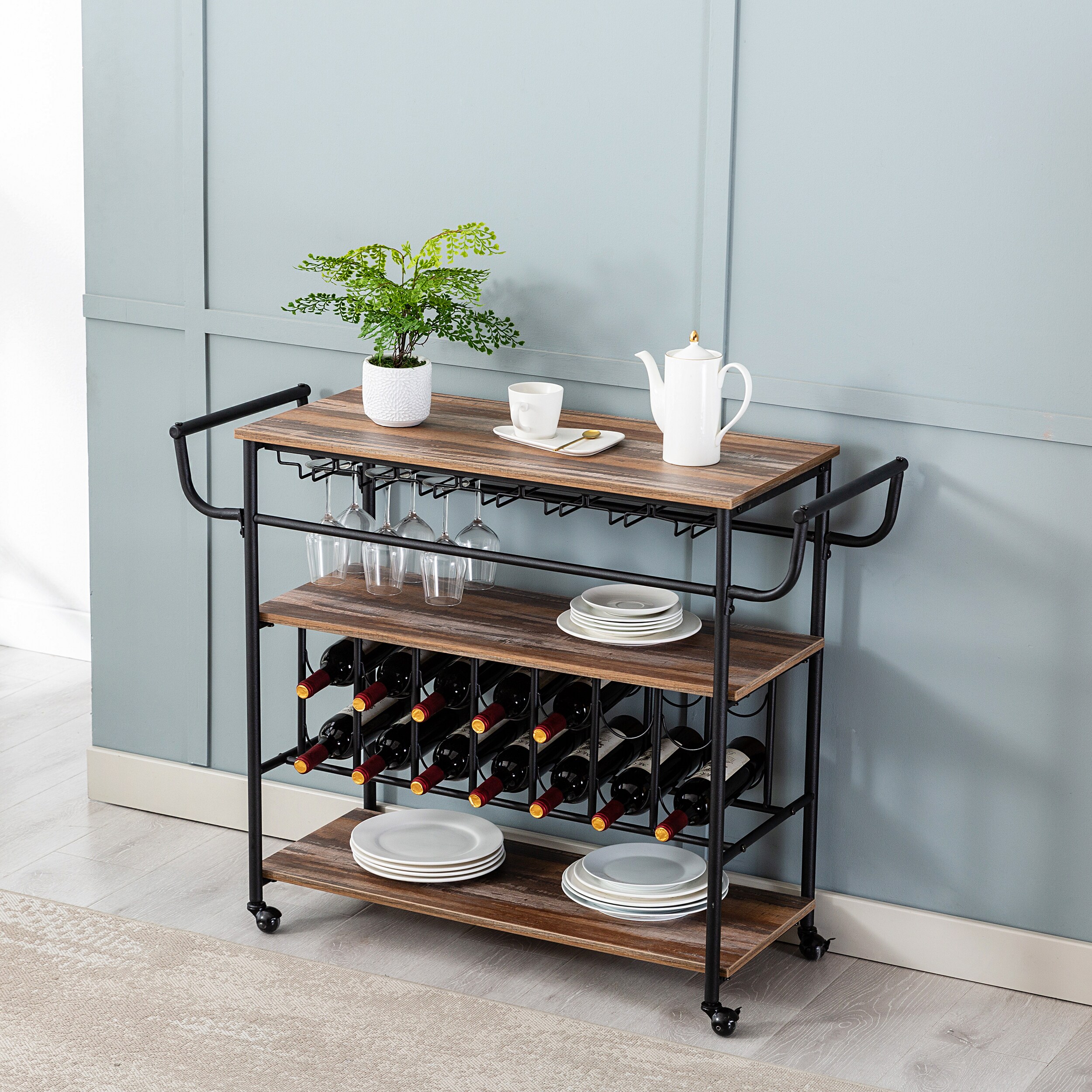 KINWELL Wine Rack Table Brown Oak Contemporary/Modern Home Office ...