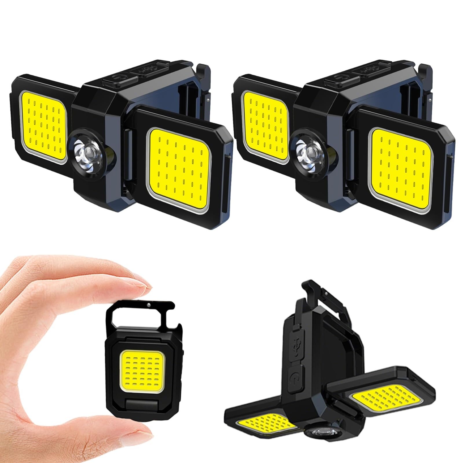 Lukvuzo 2 Pack Foldable COB Keychain Work Light with Adjustable Dual Panel LED Five Modes Magnetic Hook Bottle Opener for Camping Hiking Emergency #LLU0423O30