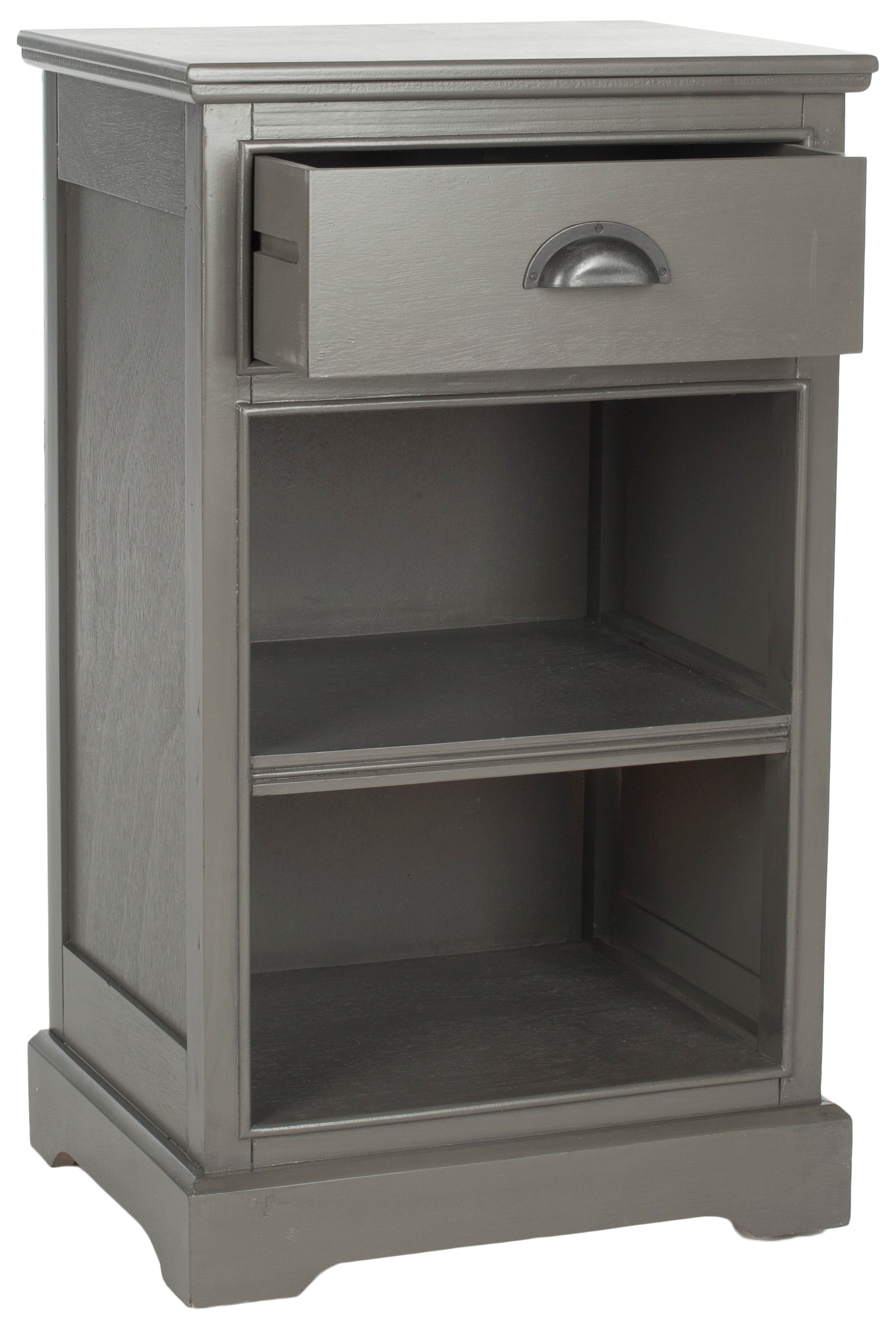 Transitional Gray Pine Wood Side Table with Storage Drawer