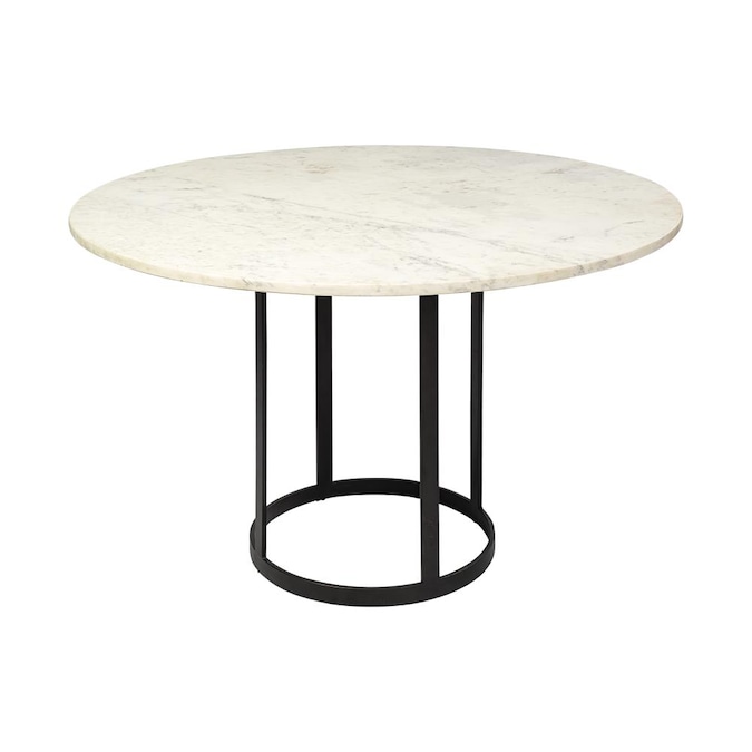 Black Metal Base Dining Table, 48 Inch Round Marble Top Dining Table