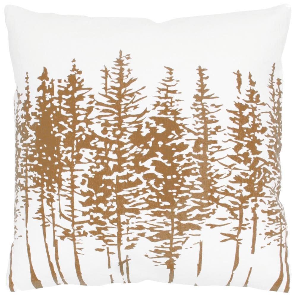 Rizzy Home T05378 Poly Filled Pillow 18-in x 18-in Ivory/Brown Square Indoor Decorative Pillow