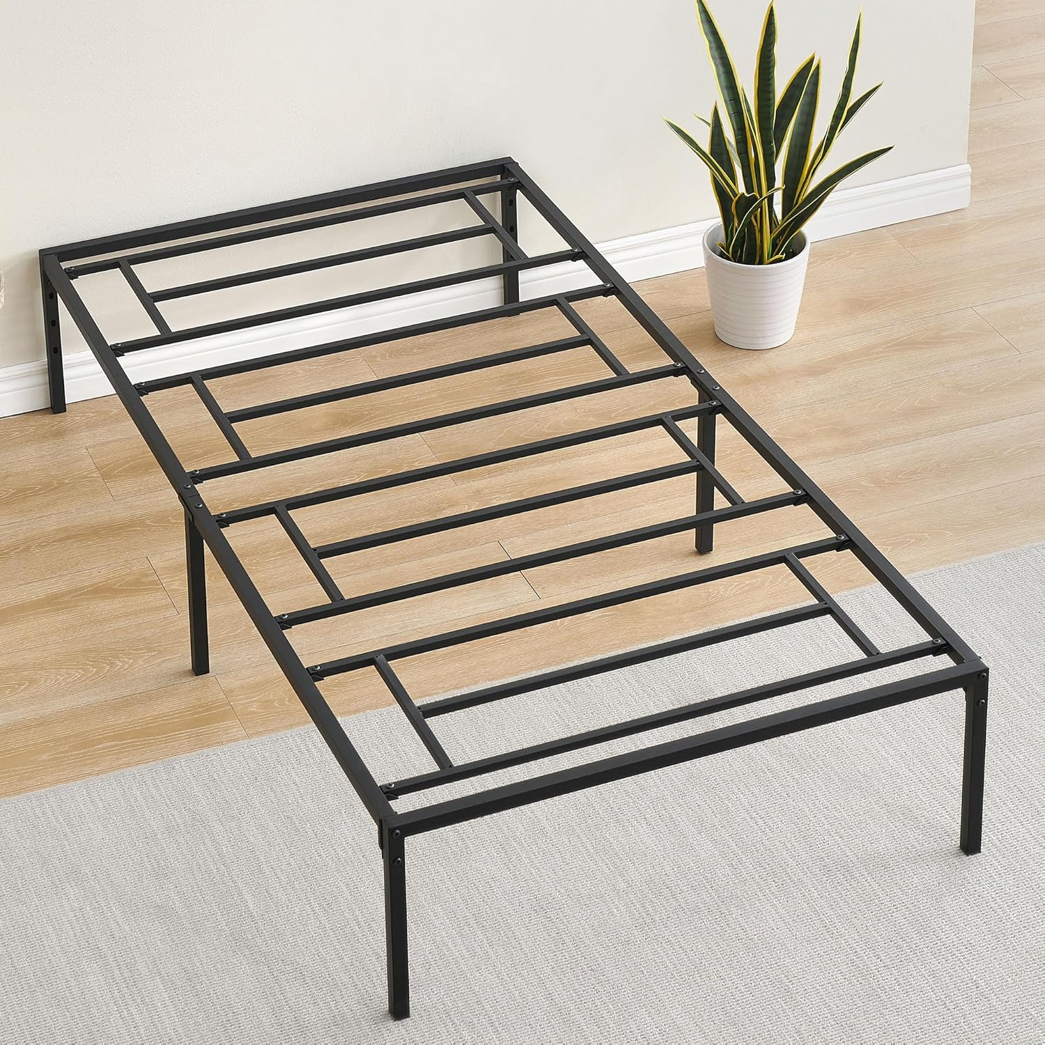 Qeetex LHF-BED-PHO-0PU0DX0G 14 Inch Twin Bed Frame with Storage Metal Platform Bed Frame with Steel Slat Support Mattress Foundation No Box Spring Needed Easy to Assemble Black
