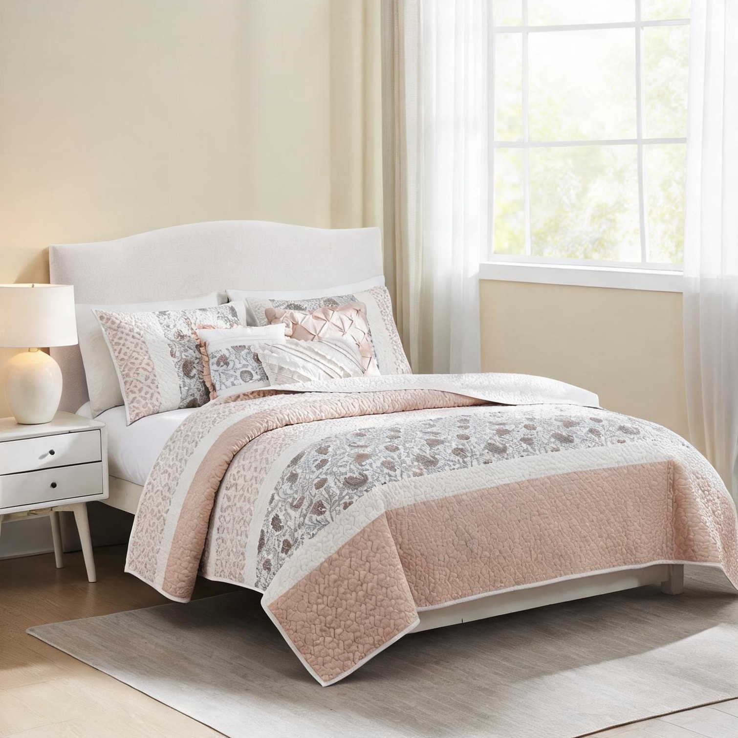 Watnature Bedroom Bedding Sets featuring combining Blush Polyester with 3 Decorative Pillows