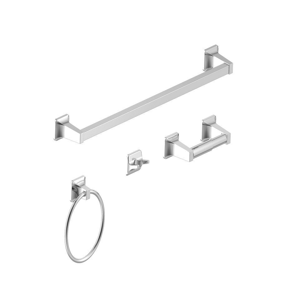 Project Source 4-Piece Seton Polished Chrome Decorative Bathroom Hardware  Set with Towel Bar, Toilet Paper Holder, Towel Ring and Robe Hook at