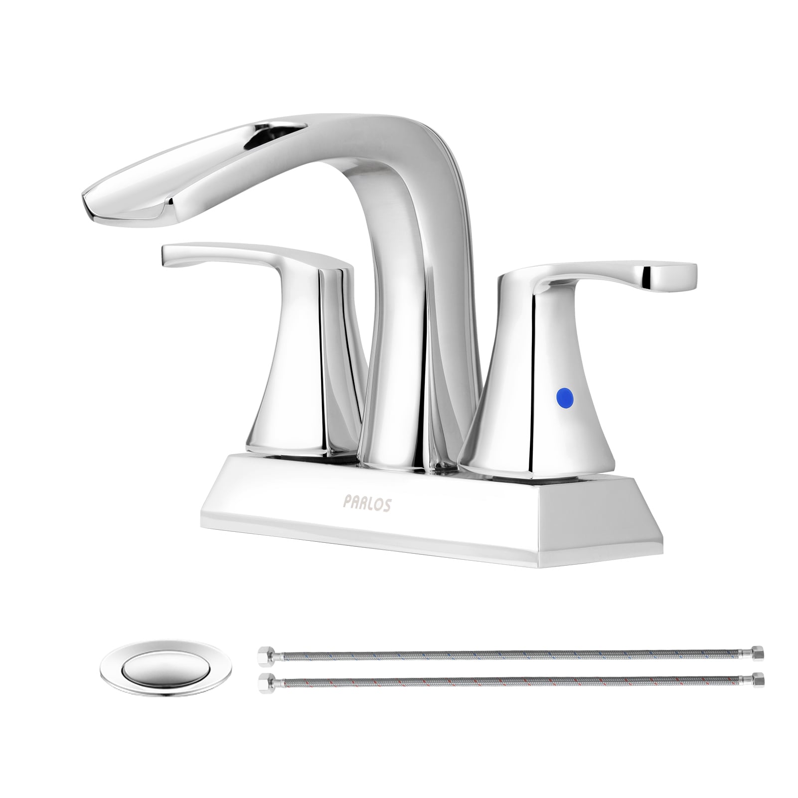 PARLOS 1406801 Doris Polished Chrome 4-in centerset 2-handle Waterfall Residential Handle Bathroom Sink Faucet with Drain with Deck Plate