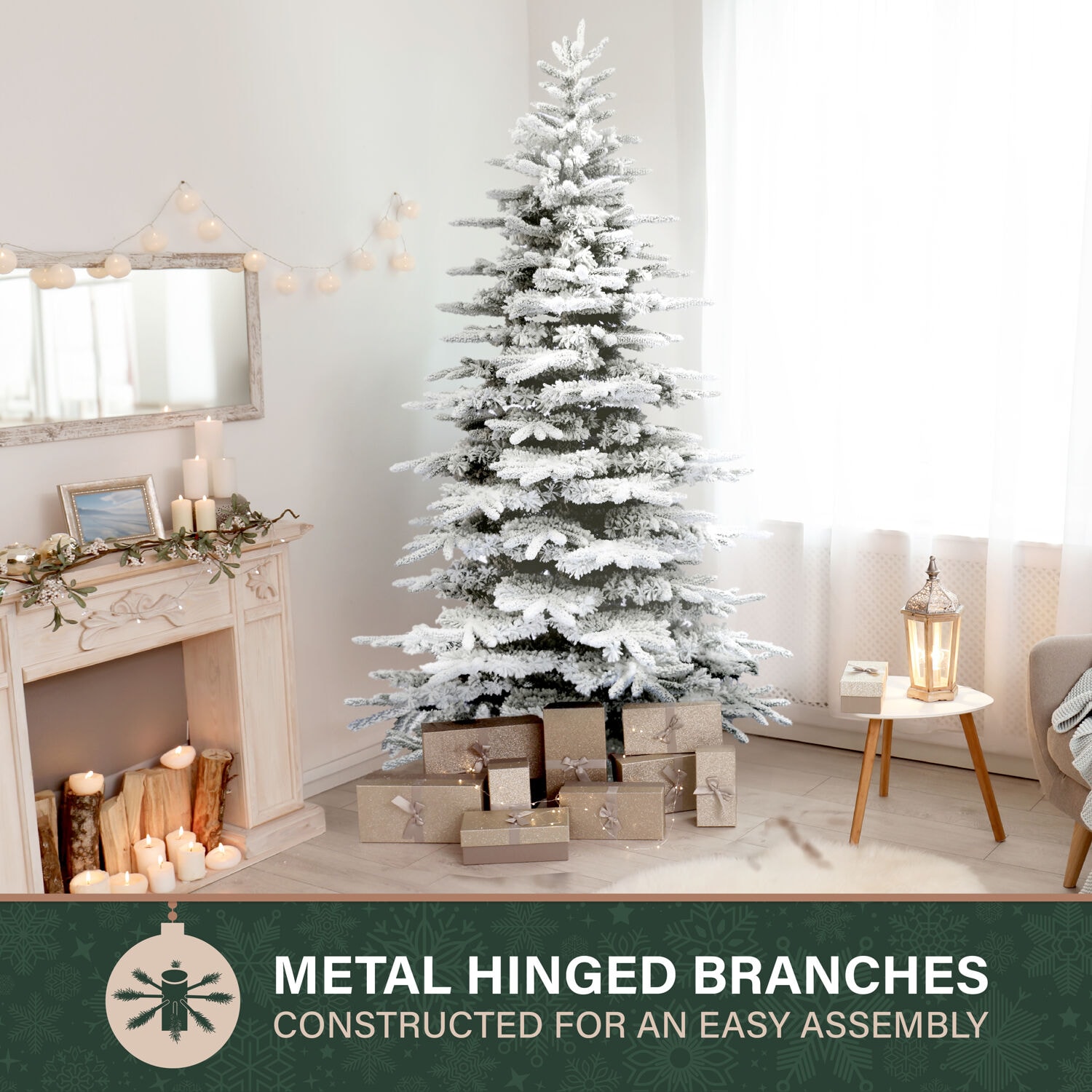 6.5 ft Flocked Pine Valley Artificial Christmas Tree with Snow Finish