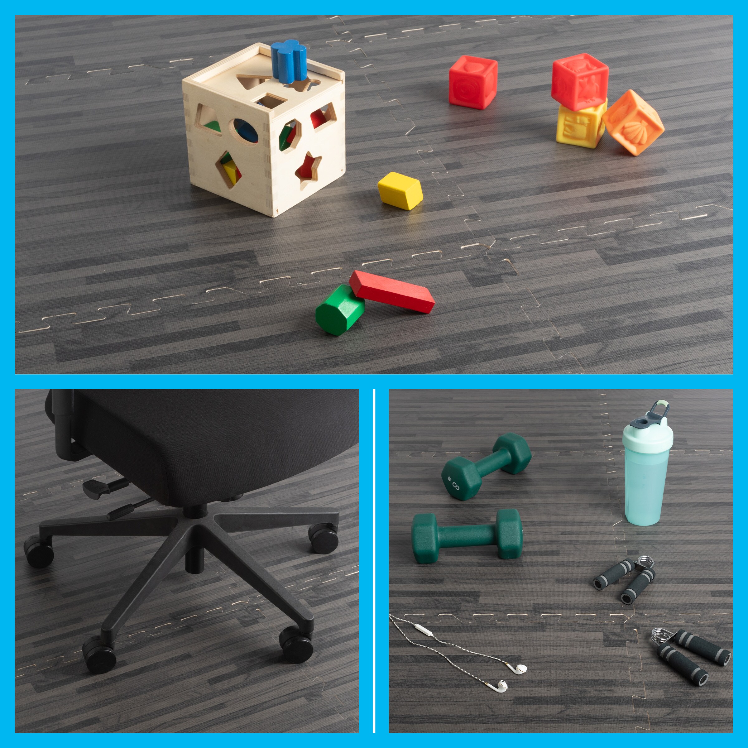 Black Woodgrain EVA Foam Interlocking Floor Tiles 24 SQFT