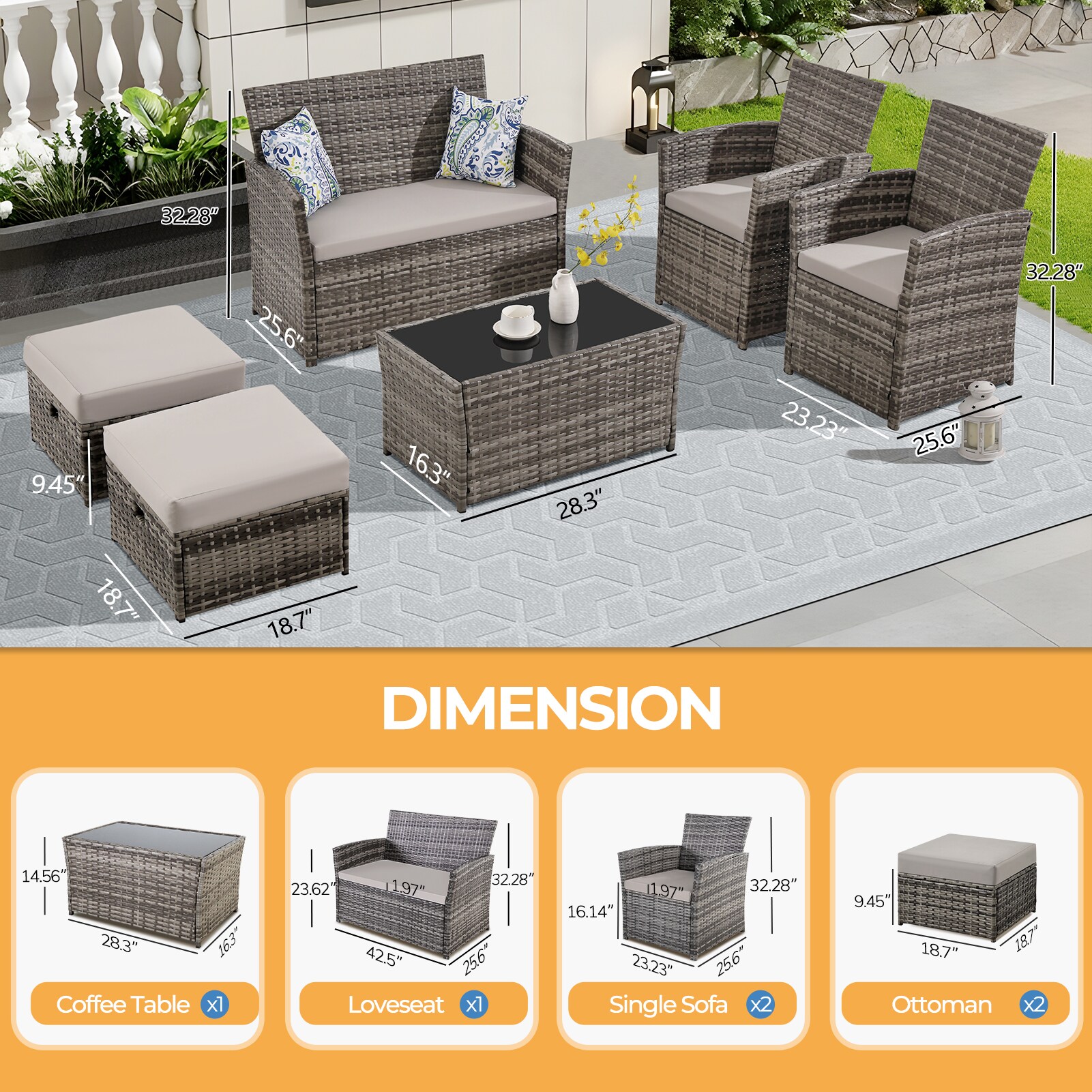 EarlGrove LS-ZJ004GYWT Patio-Conversation-Sets - View #2