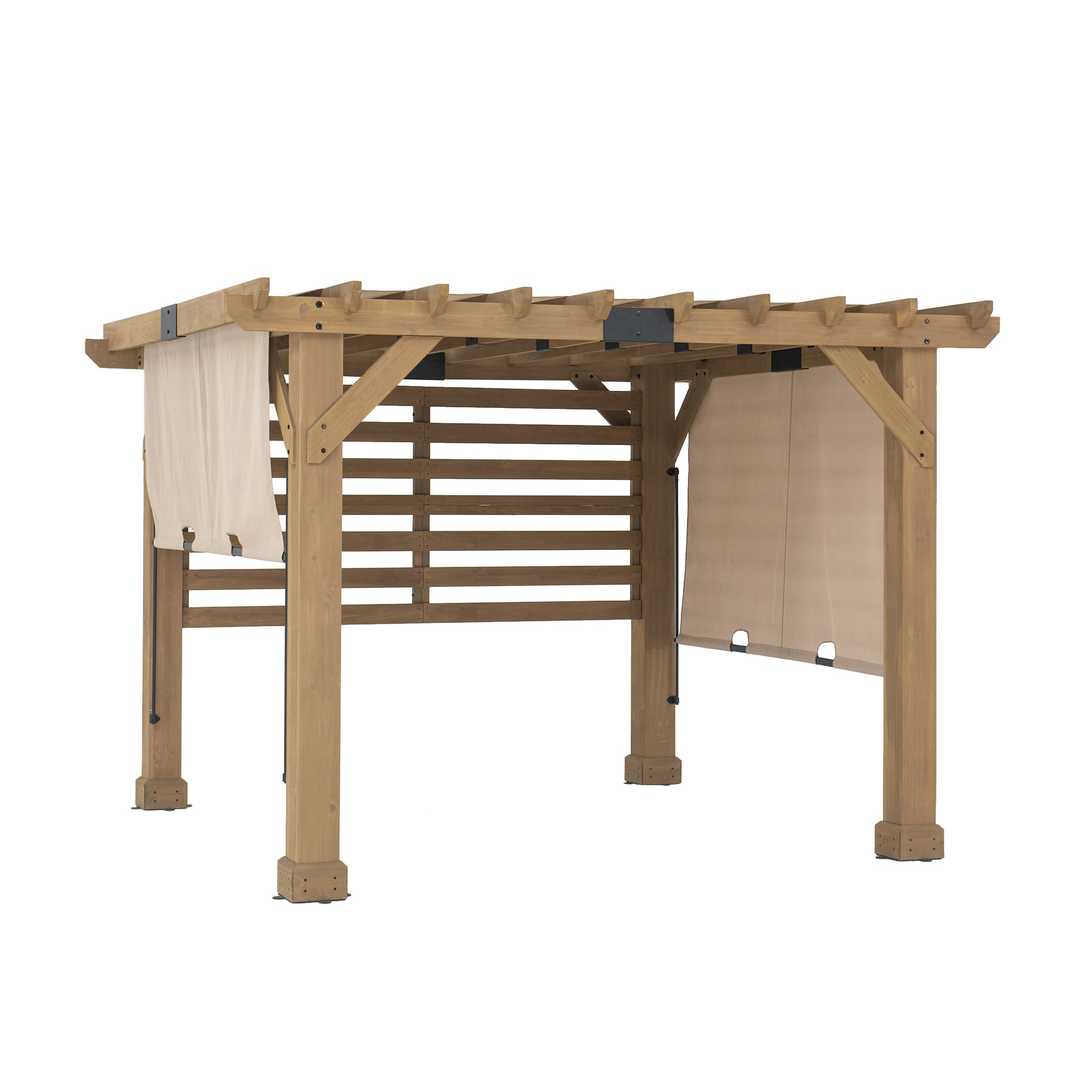 Cedar Wood 10x11 ft Pergola with Tan Adjustable Canopy